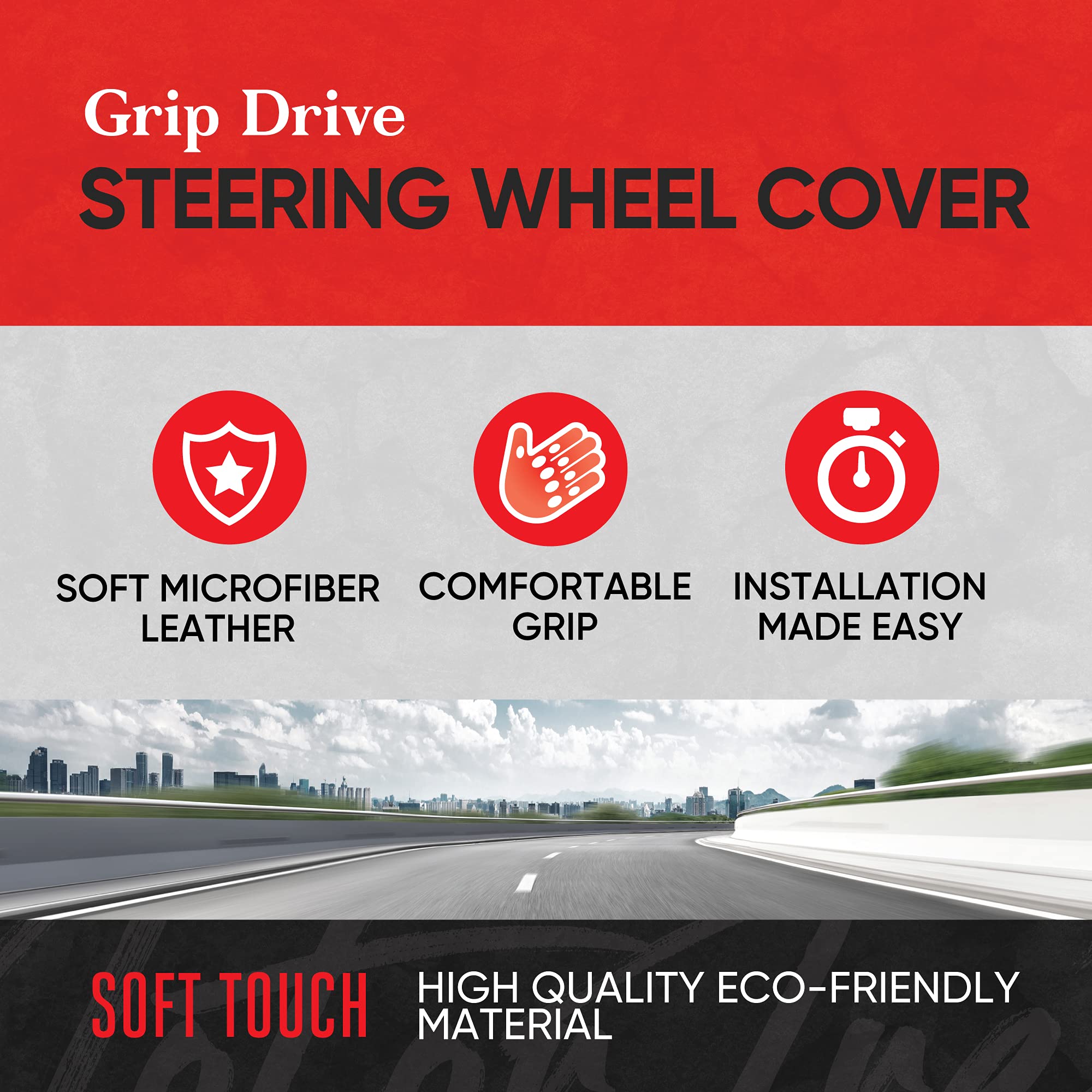 Motor Trend GripDrive Carbon Fiber Steering Wheel Cover, Non-Slip Sporty Racing Faux Leather Ergonomic Comfortable Handle, Steering Wheel Cover for Cars Trucks Vans SUV - Fits Standard 15 Inch - Black