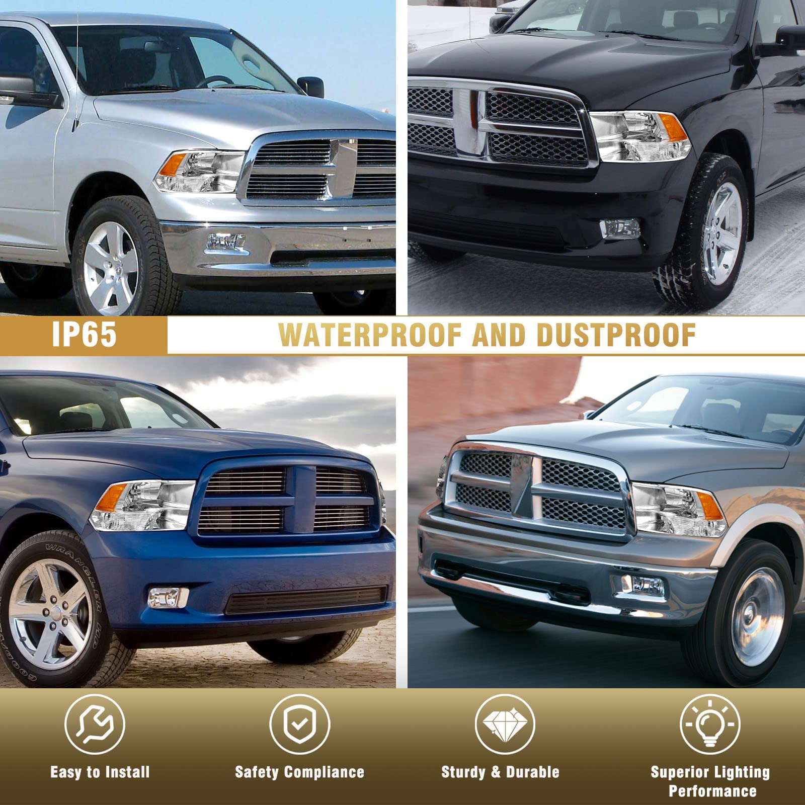 As Headlight Assembly Compatible With 2009 2010 2011 2012 2013 2014 2015 2016 2017 2018 Dodge Ram 1500/10 11 12 13 14 15 16 17 1