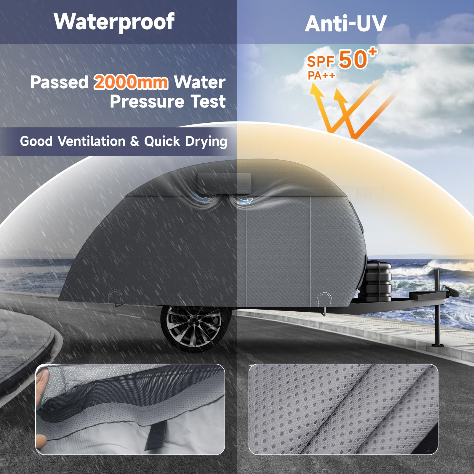 Vinpatio Teardrop Camper Cover - Fits 10'-12' Trailers, 7 Layers Top Heavy Duty With Windproof Strap, Rv Cover