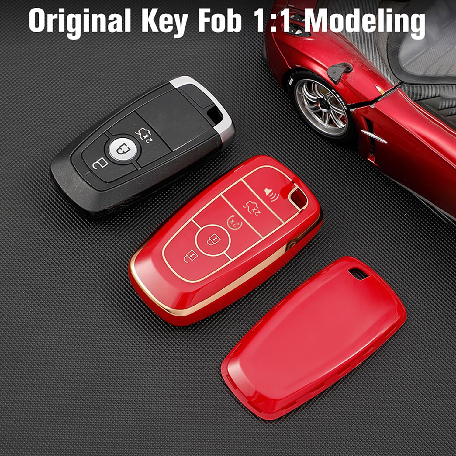 OLLEN Key Fob Cover with Bling Ring, Fit for Ford Fusion Escape Expedition Explorer Edge Maverick Mustang Ranger F150 F250 F350