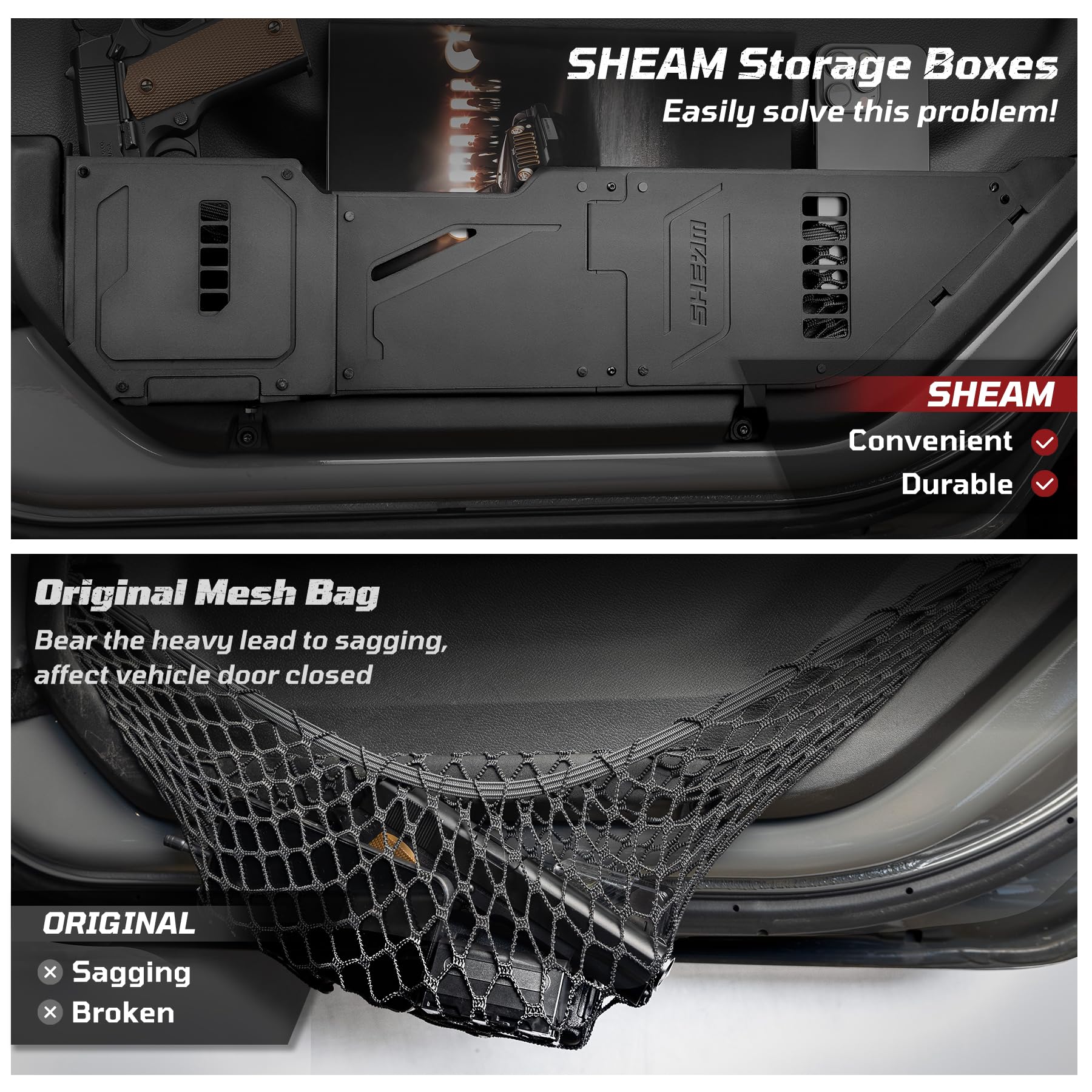 SHEAM Metal Front Door Pocket Storage Box Compatible with 2018-2025 Jeep Wrangler JL 2/4 Door 4XE Gladiator JT, Car Side Insert