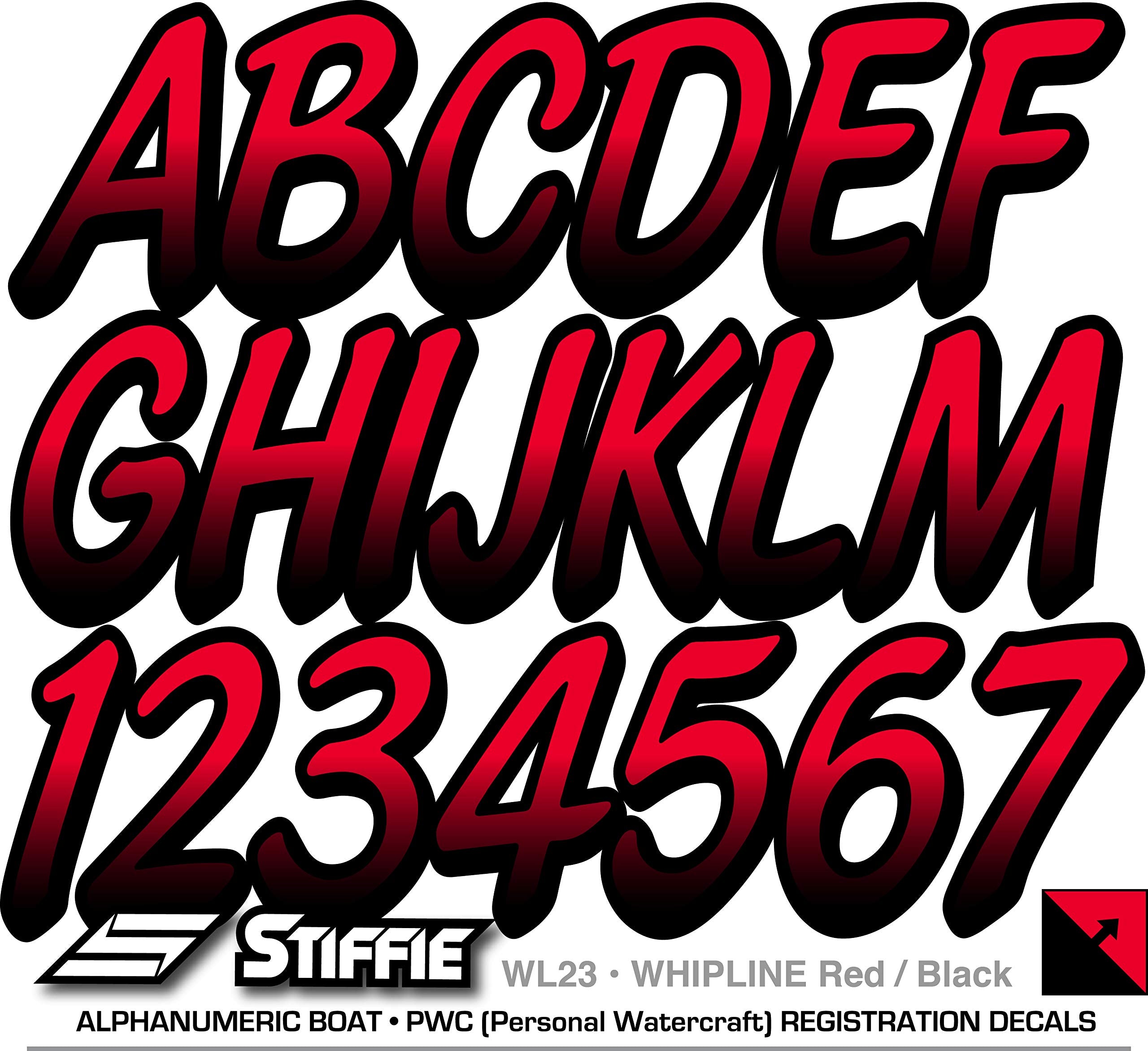 Stiffie Whipline Red/Black 3 '' Boat & Pwc Registration Decals  Numbers Letters Stickers