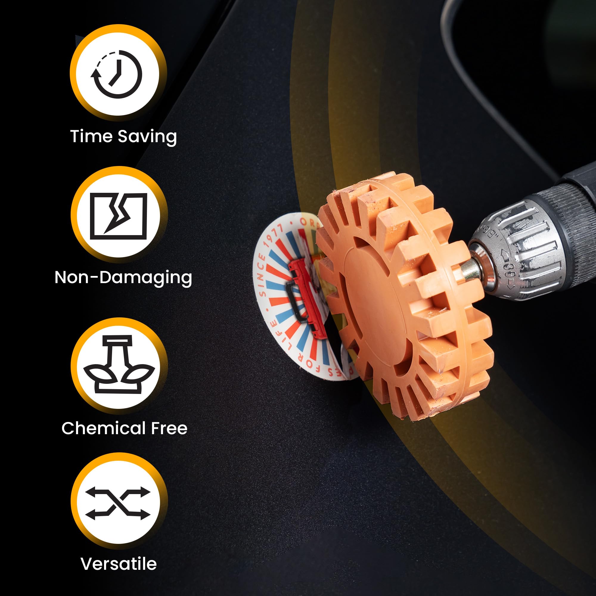 Glue Gone Rubber Eraser Wheel Decal Remover - Quick, Efficient, Reliable Tool for Removing Decals, Stickers, and Adhesives from