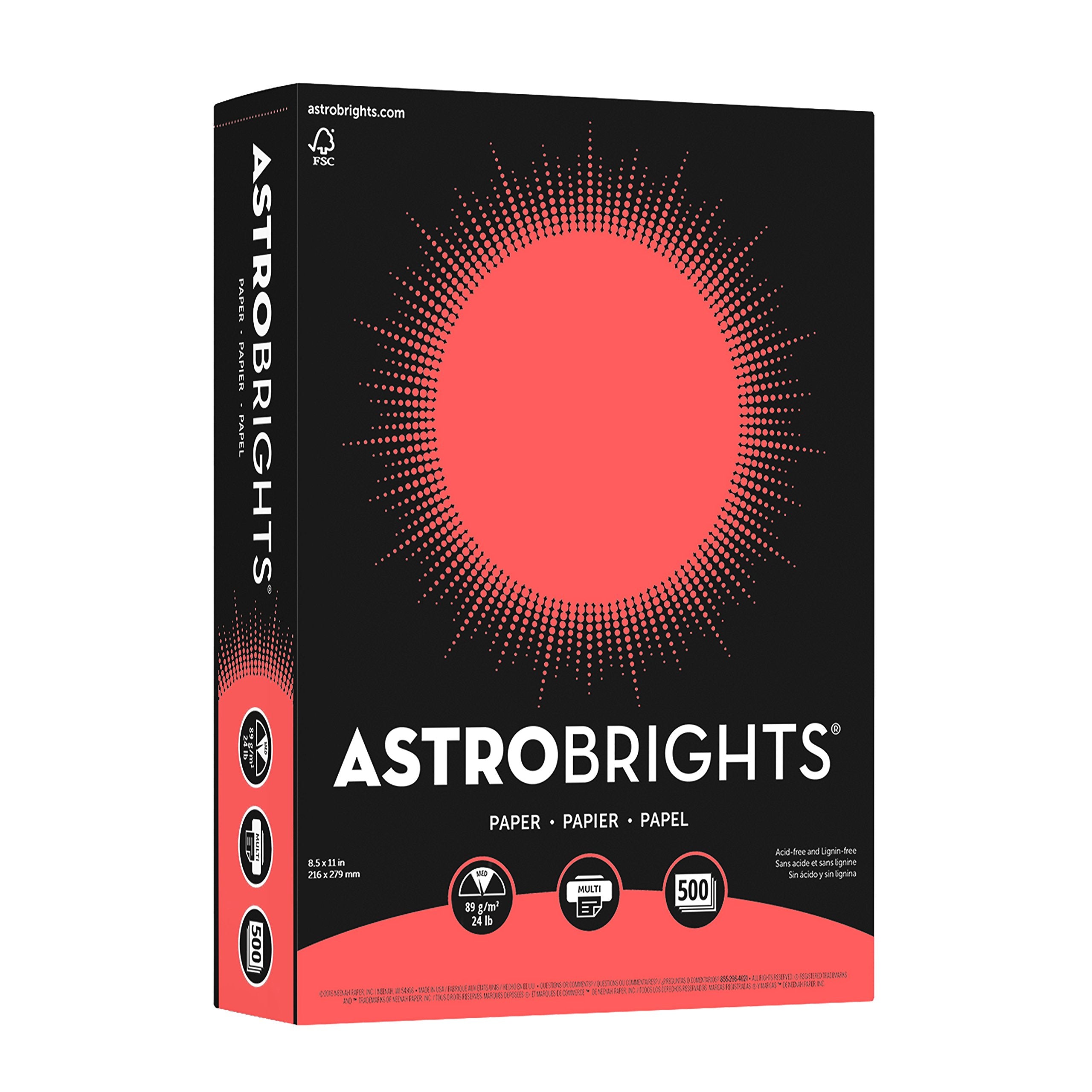 Neenah Astrobrights Color Paper, 8.5    X 11   , 24 Lb/89 Gsm, Rocket Red, 500 Sheets (21648), 24Lb Colored Paper