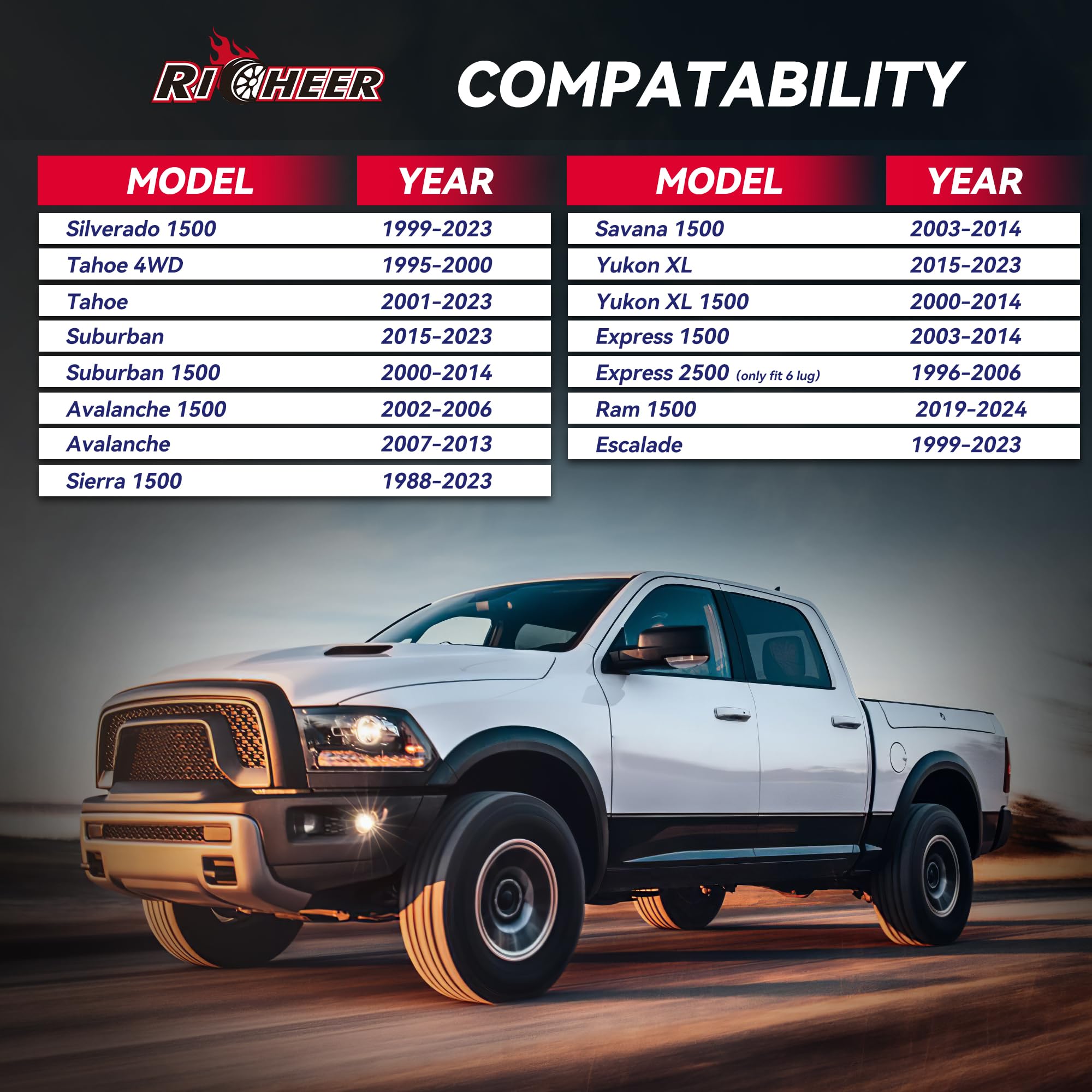 Richeer 6X5.5 Wheel Spacer Compatible With Silverado/Suburban/Sierra/Savana 1500 Express Tahoe Yukon Escalade C2500 K1500, 2'' F