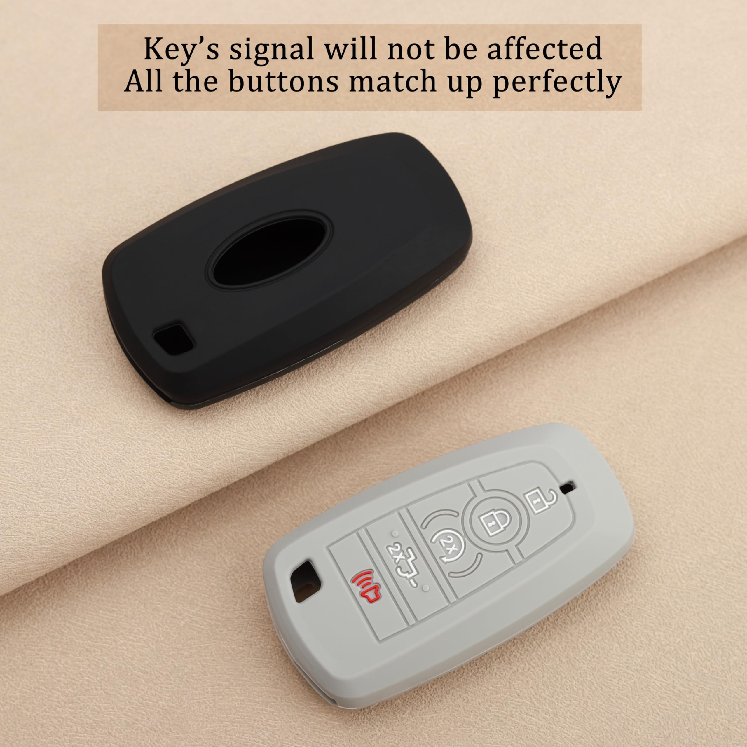 TANDRIVE Key Fob Cover for 2025 2024-2017 Ford F150 F250 F350 F450 F550 F650 F750, 5 Button, Silicone, 2-Pack, Black and Gray