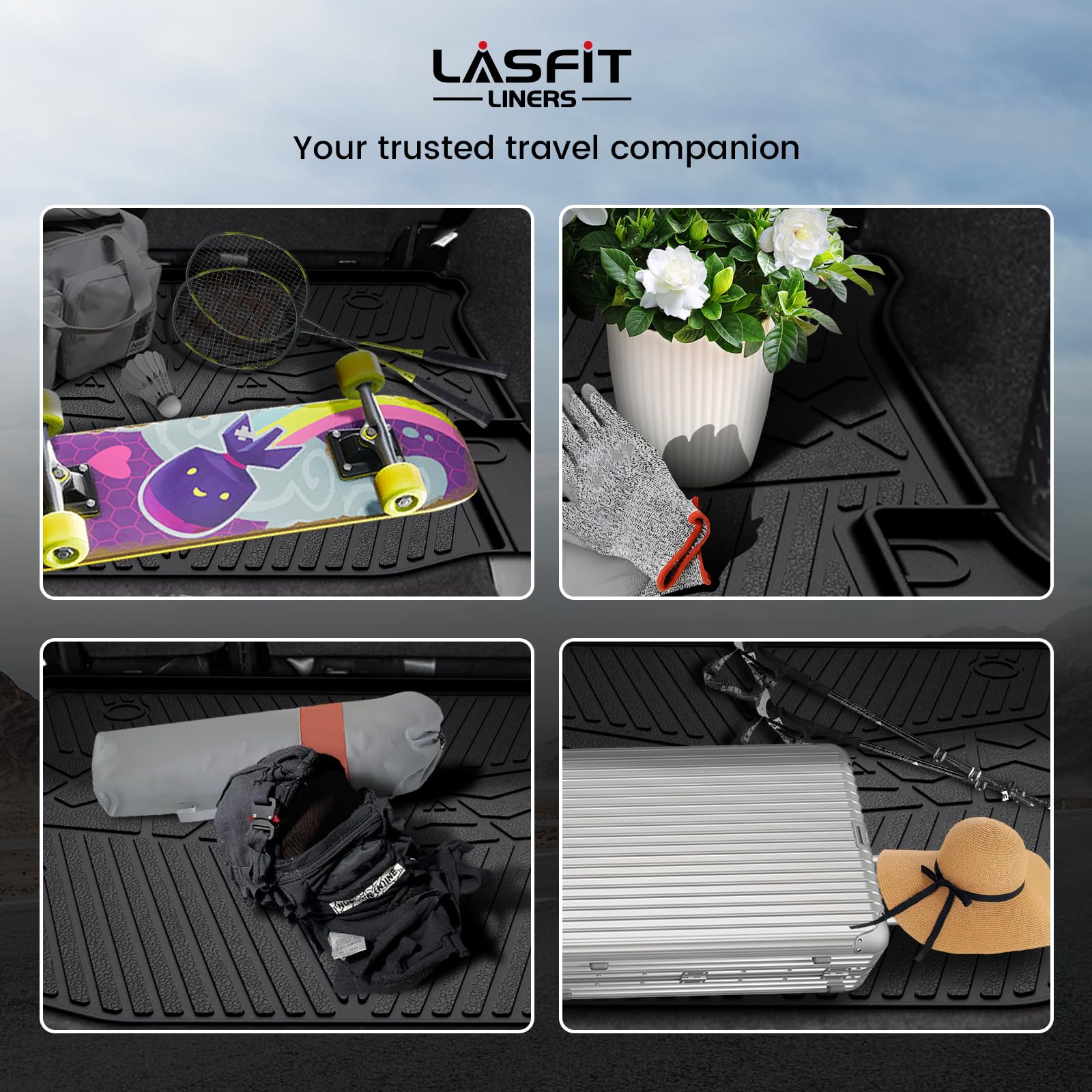 Lasfit Trunk Mat For Jeep Wrangler 2011-2018 Jk Unlimited 4-Door (Not For Jl Or 2-Door) All Weather Tpe Custom Fit Cargo Mat Tru