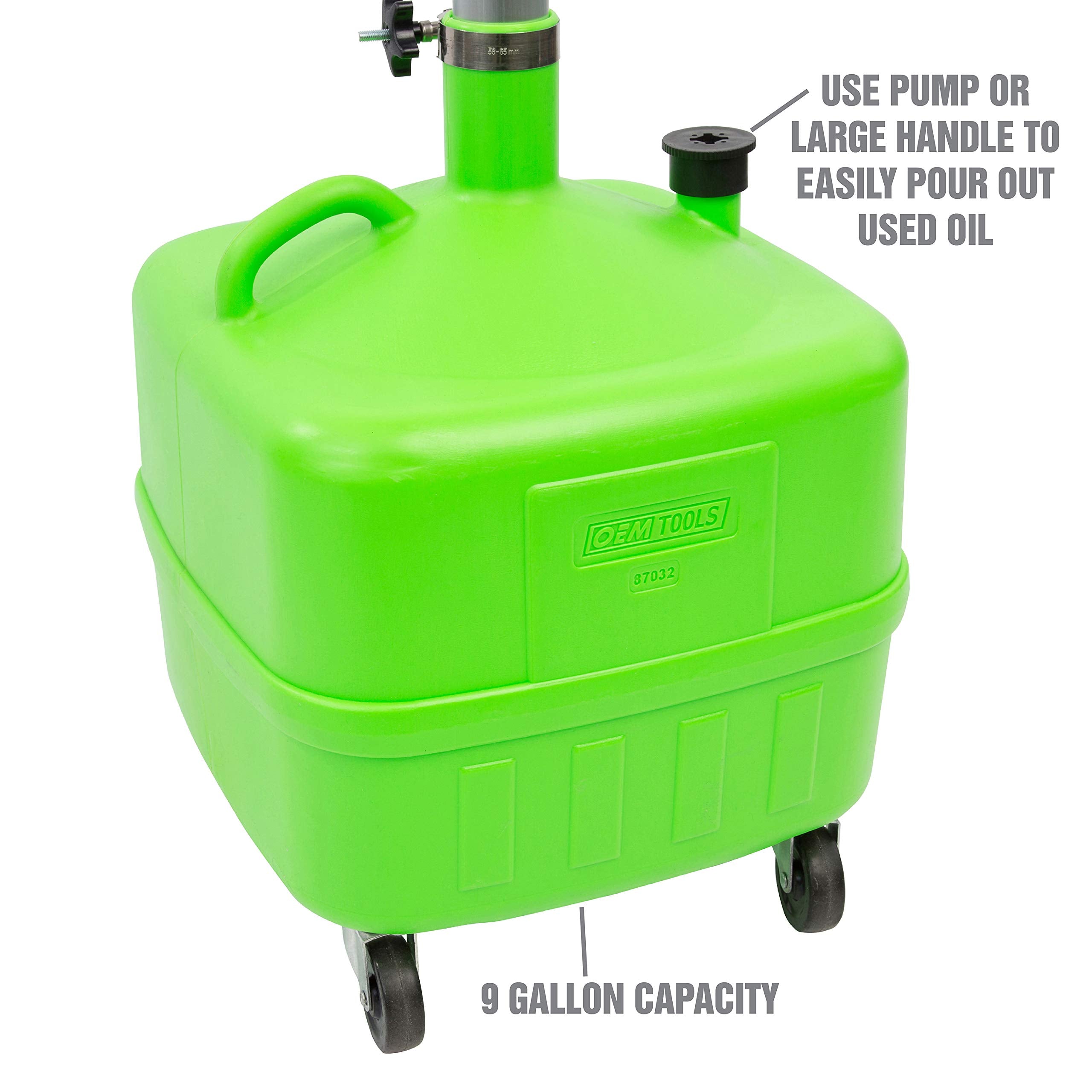 Oemtools 87032 9 Gallon Upright Portable Oil Lift Drain With Oil Pan Funnel, For Changing Car And Truck Motor Oil, Adjustable He