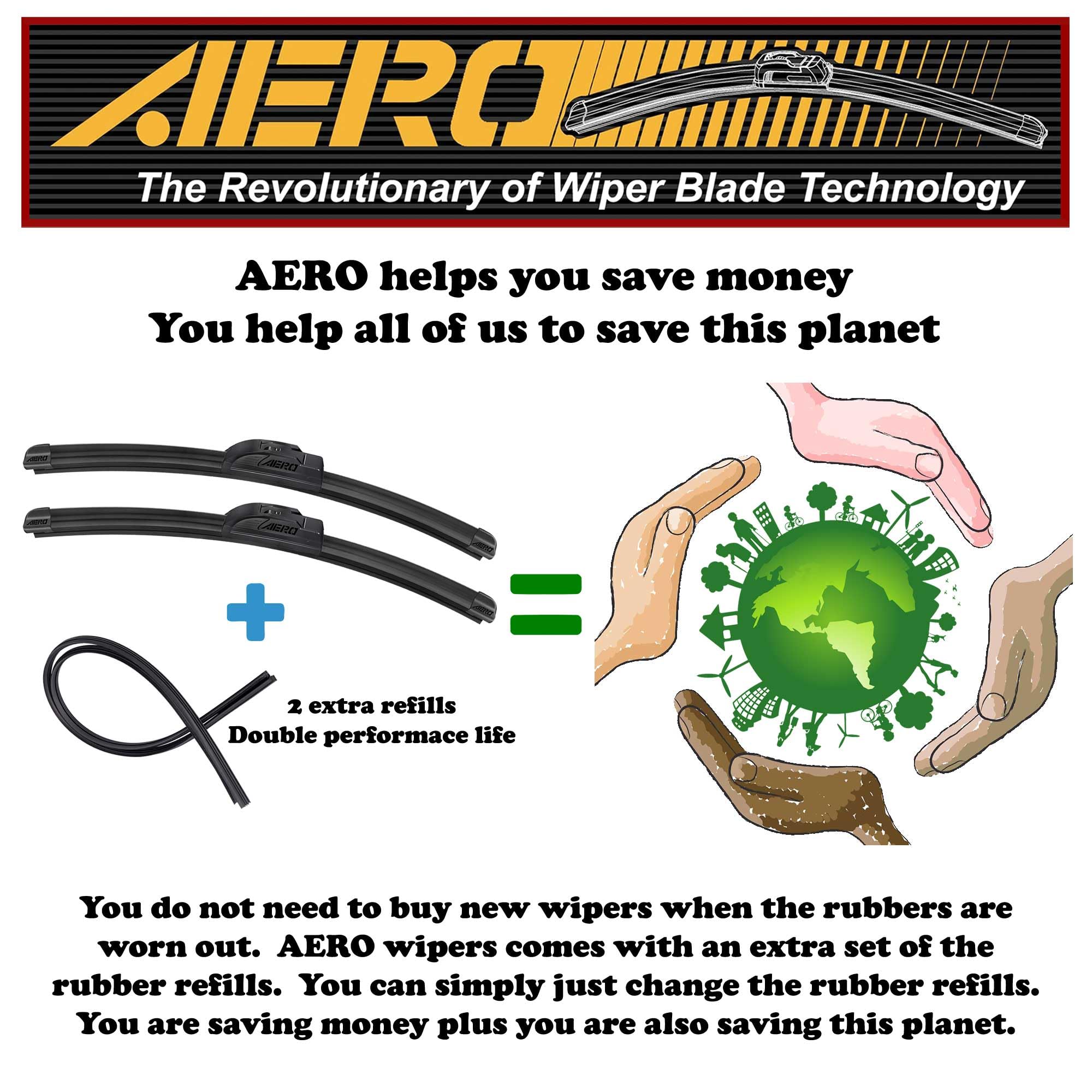 Aero Wipers Replacement For Toyota Rav4 2000-1996 Ford Escort 2003-1994 Suzuki Esteem 2002-1995 + More, 20''+18'' Front + 14'' R