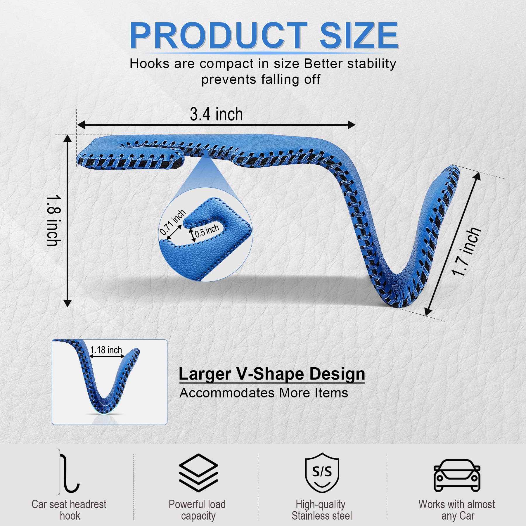 Livtee Blue Superior Leather Car Seat Back Headrest Hook, Auto Seat Hook Hangers Interior Accessories For Purse Coats Umbrellas