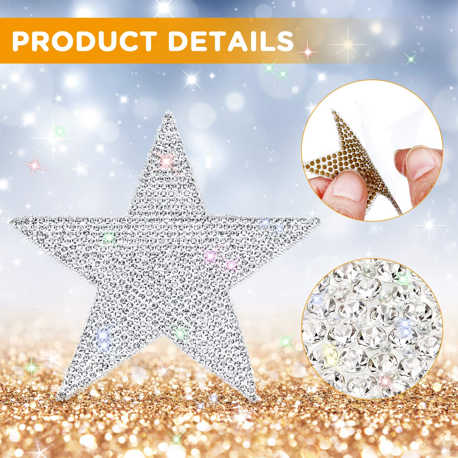 Frienda 8 Pieces Rhinestone Star Stickers Bling Car Decals Crystal Self Adhesive Diamond Car Stickers Glitter Auto Emblem Decals