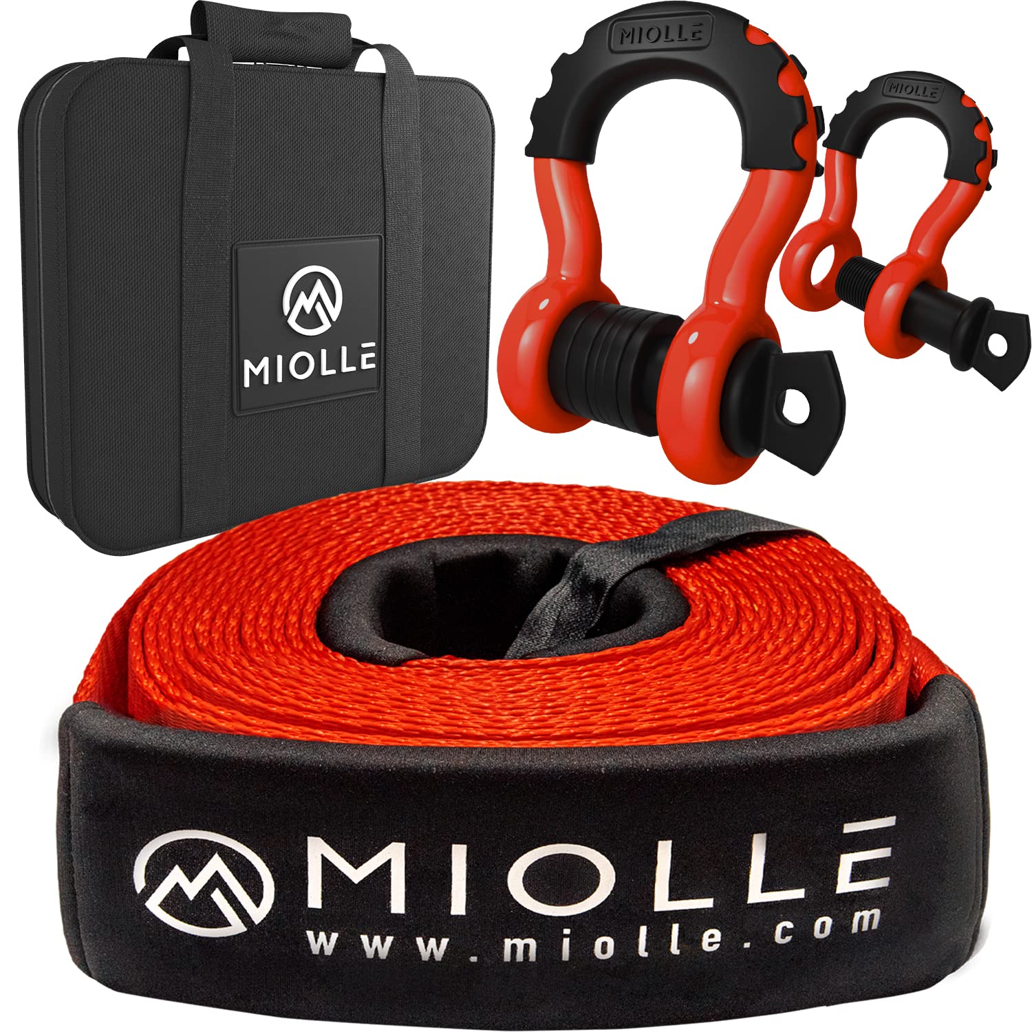 Miollegear Tow Strap 3   X20- 33400Lbs Mbs (Lab Tested) Recovery Strap Kit Includes: Tow Rope, 2 D-Ring Shackles Mbs-41800Lbs, S