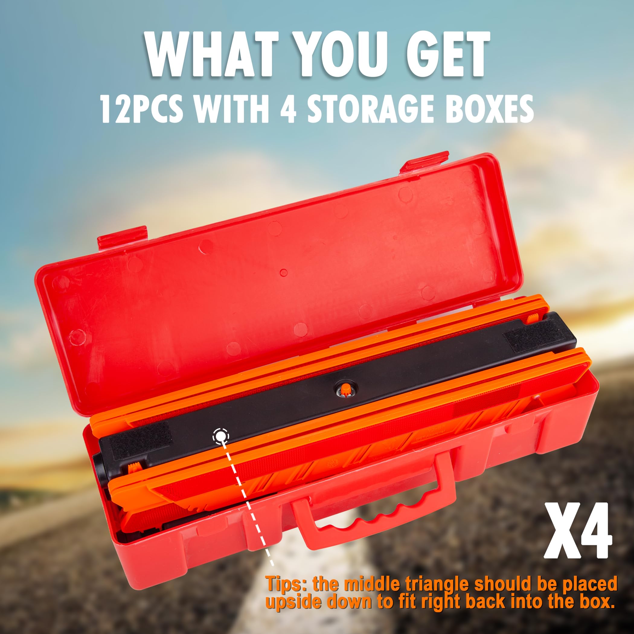 Cartman 12 Pack Warning Triangle,Enmergency Reflector, Emergency Triangles For Vehicles,Triangle Kit With Case (Without Sand)