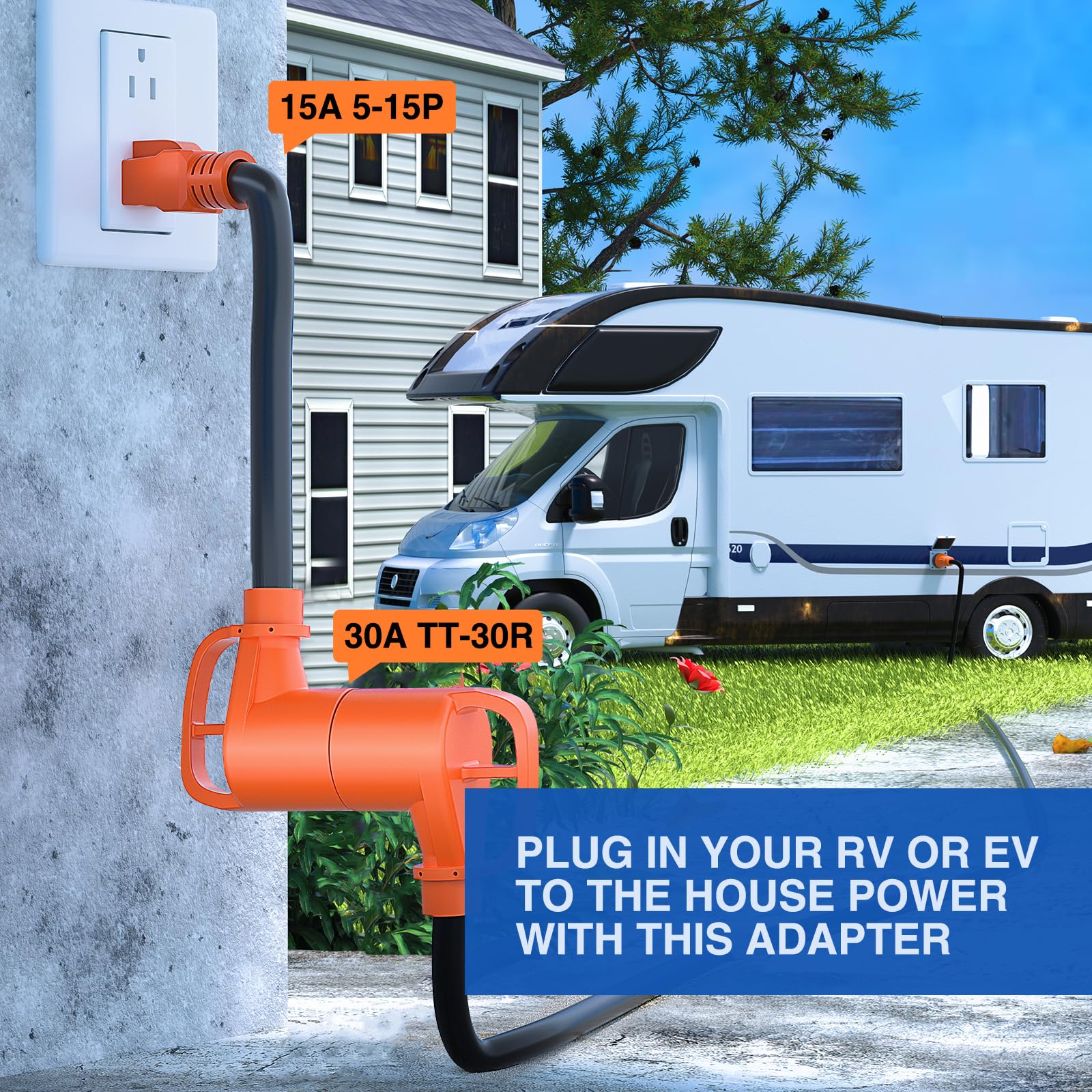 Nilight Rv Power Adapter Cord 15 Amp To 30 Amp 110V Pure Copper Heavy Duty 10 Gauge Wire Etl Listed 5-15P To Tt-30R 15M/30F Weat