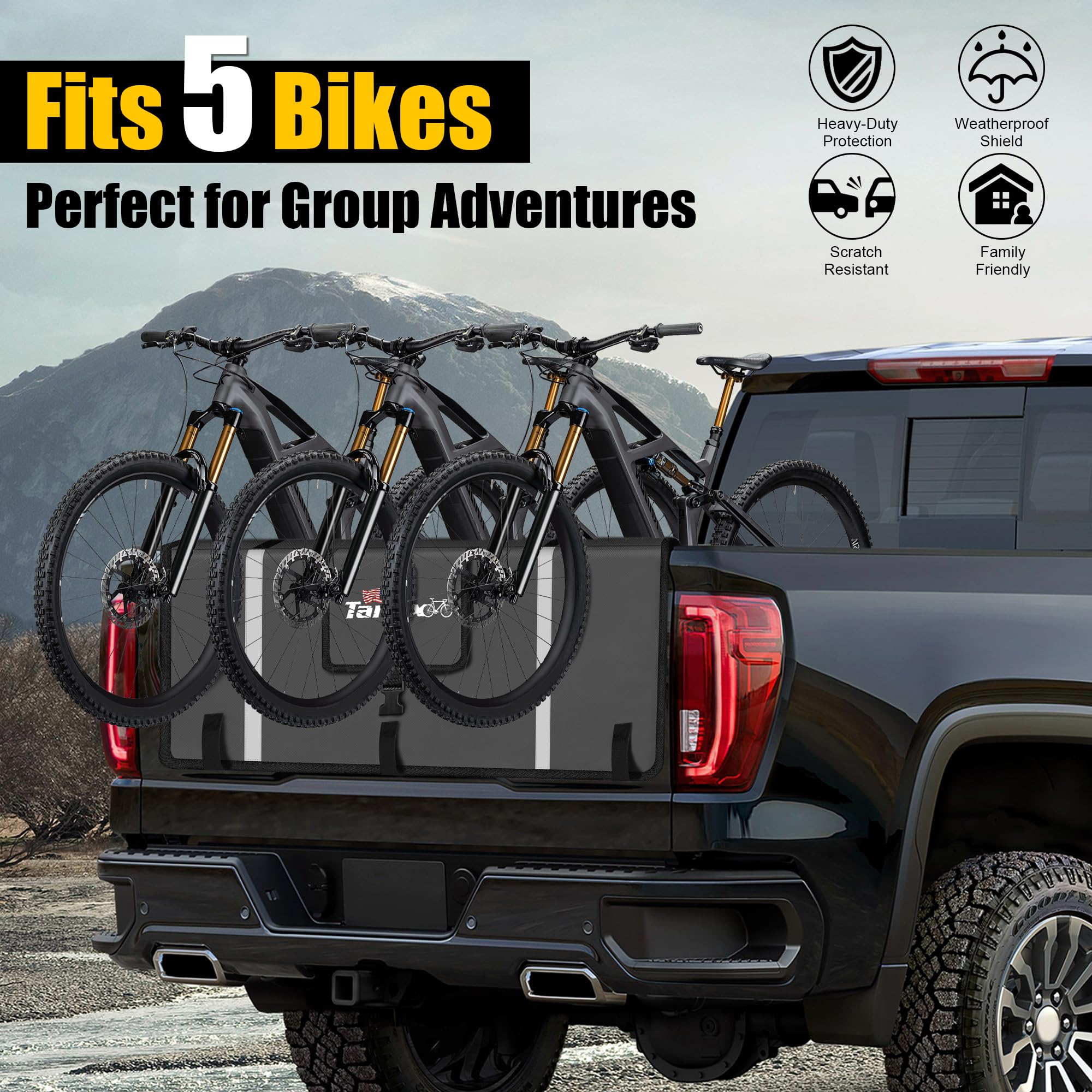 Tanfix Tailgate Pad for Mountain Bikes, HeavyDuty Pickup Truck Tailgate Protector, ScratchResistant Tailgate Pad, Fits 5 Bikes,