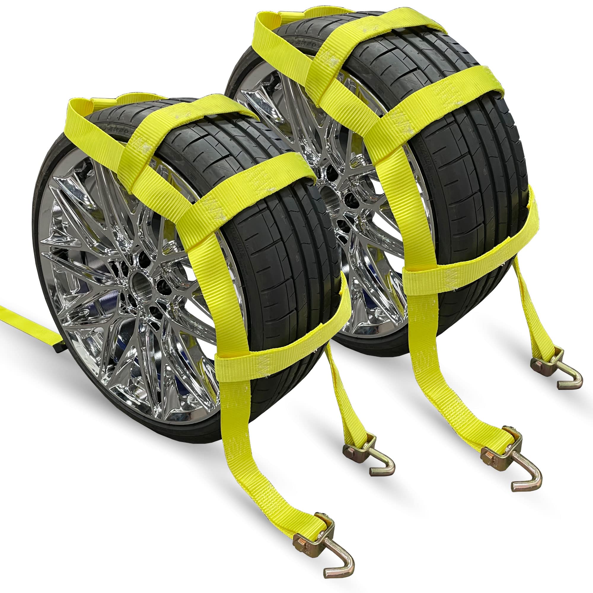 KODIAK STRAPS Adjustable Wheel Net Tow Basket Straps with Swivel J Hooks (2 Pack) - Universal for 14''-22'' Tires - Strap for Do