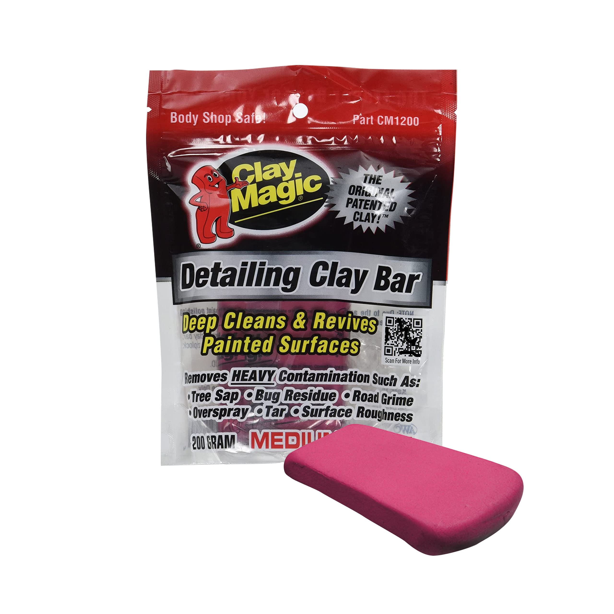 Evercoat Auto Magic Clay Magic - Red Clay Bar For Glass, Chrome, Fiberglass And More - Medium - 200 Grams