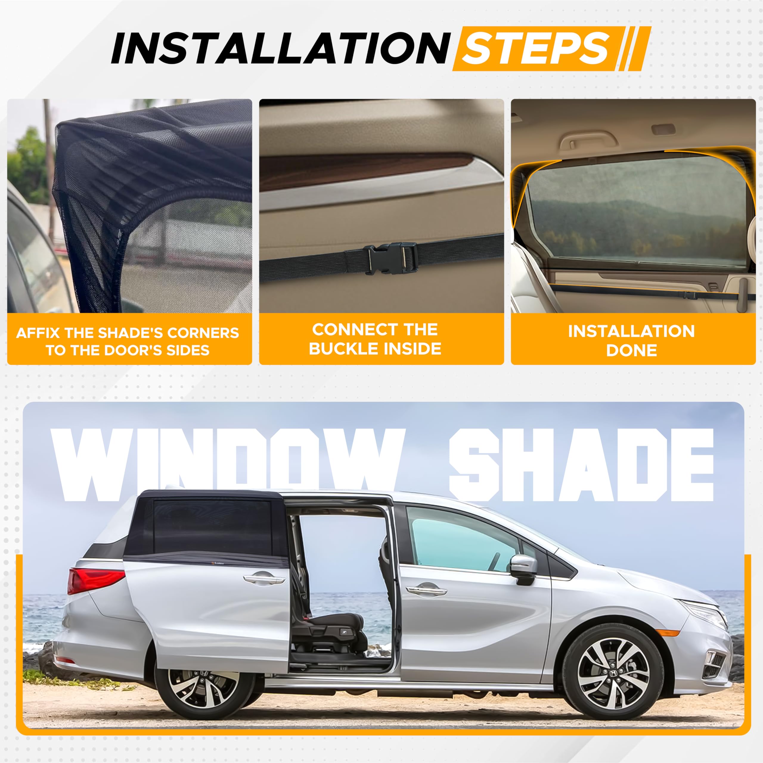 Econour Car Window Sun Shades For Mpv & Minivan Sliding Door Rear Windows | Elastic Mesh Sunshade For Baby & Passenger Comfort |