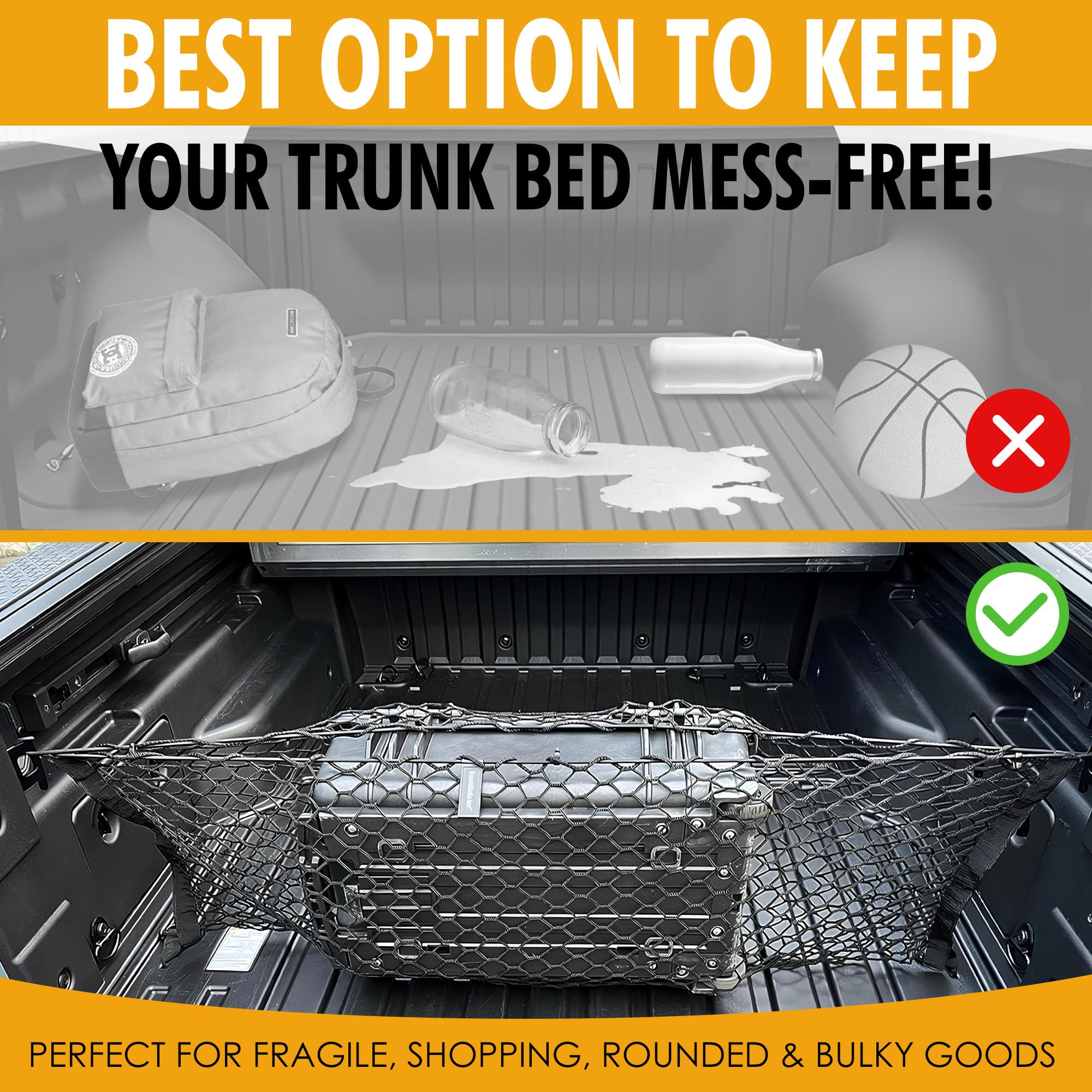 Envelope Style Elastic Trunk Cargo Net For Hyundai Santa Cruz 2022-2024 - Premium Trunk Organizers & Storage - Cargo Net For Pic