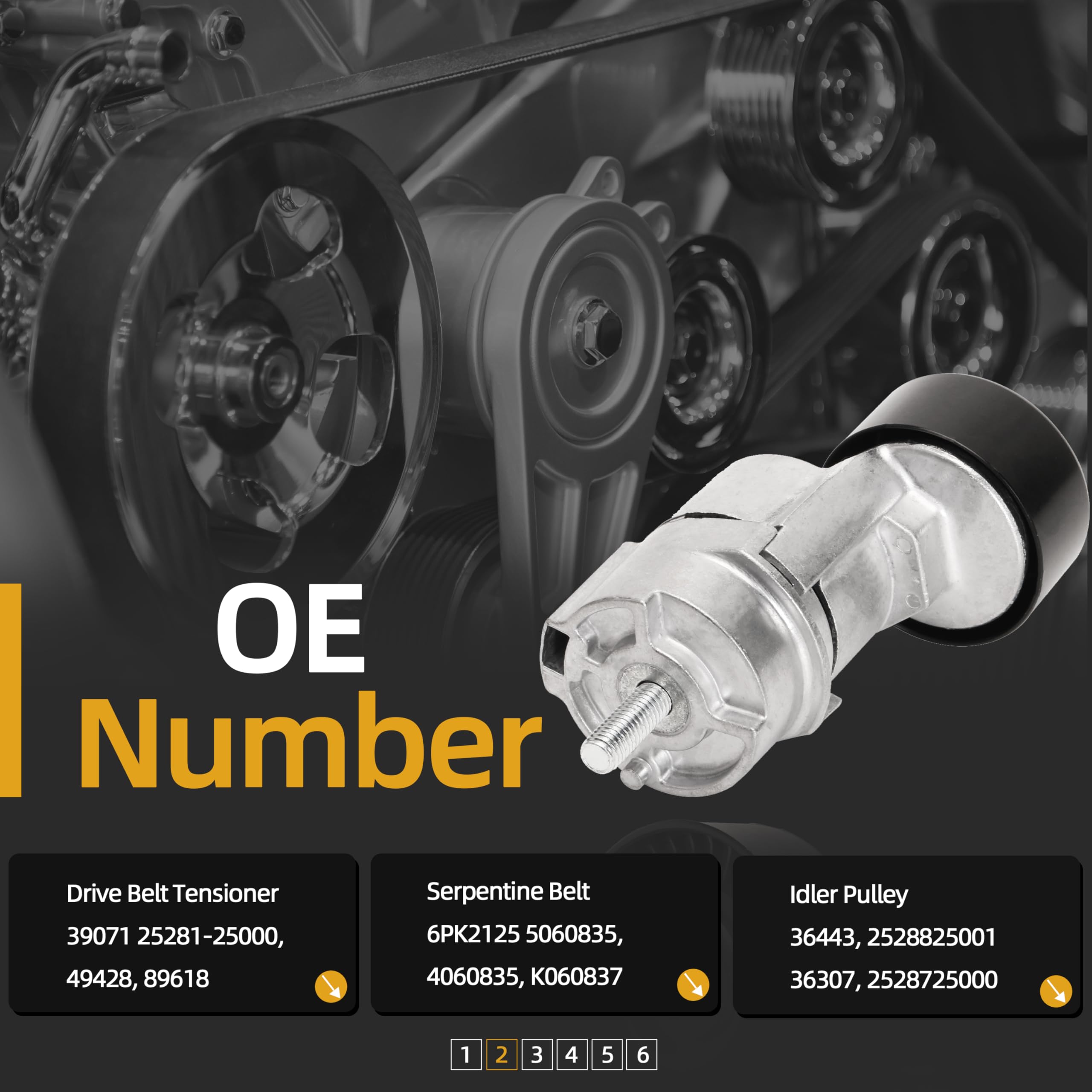 Belt Tensioner & Idler Pulley Serpentine Belt Kit Fit for Hyundai, for Kia 2011-2015 2.0L 2.4L # 6PK2125, 252122G760, 2528125000