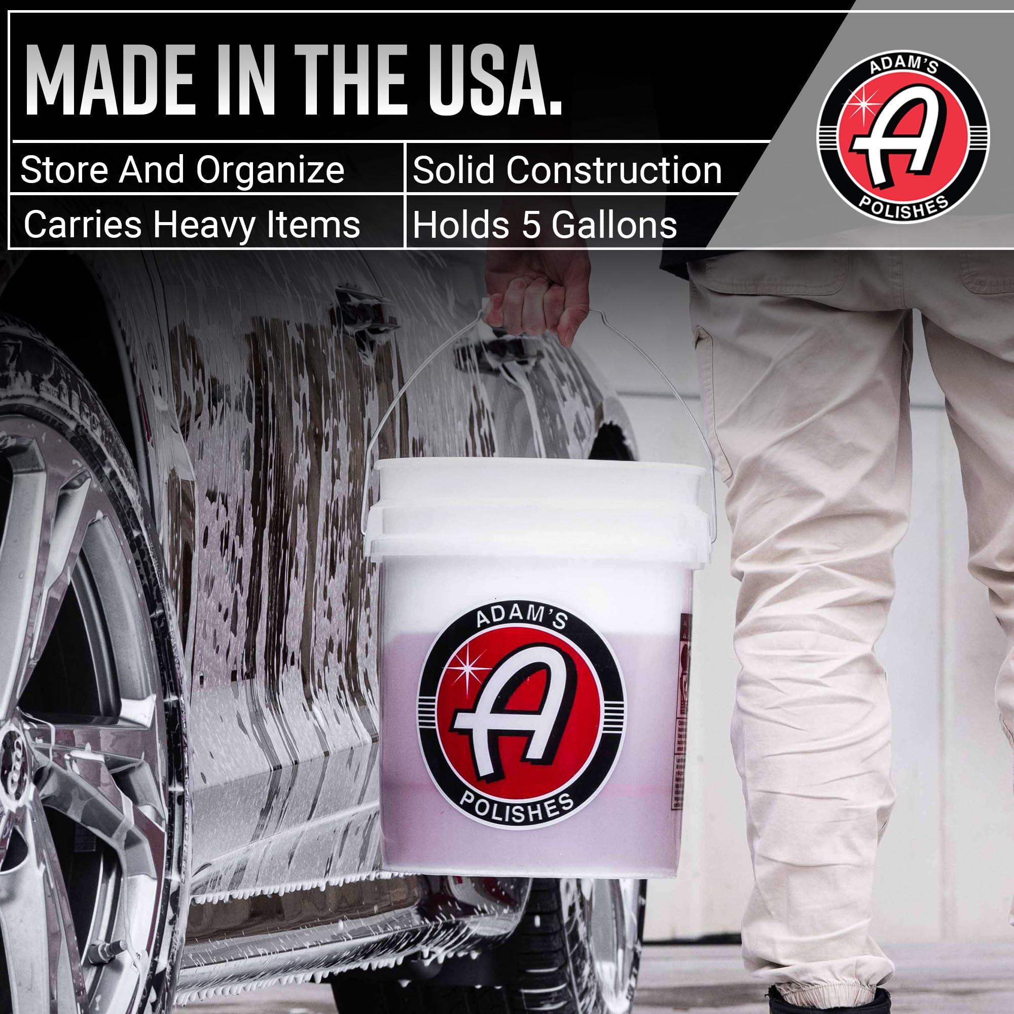 Adam 'S Polishes Wash Bucket (5 Gallon Bucket + Grit Guard) - Car Detailing Tool For Car Washing & Garage Storage | Stores Car W