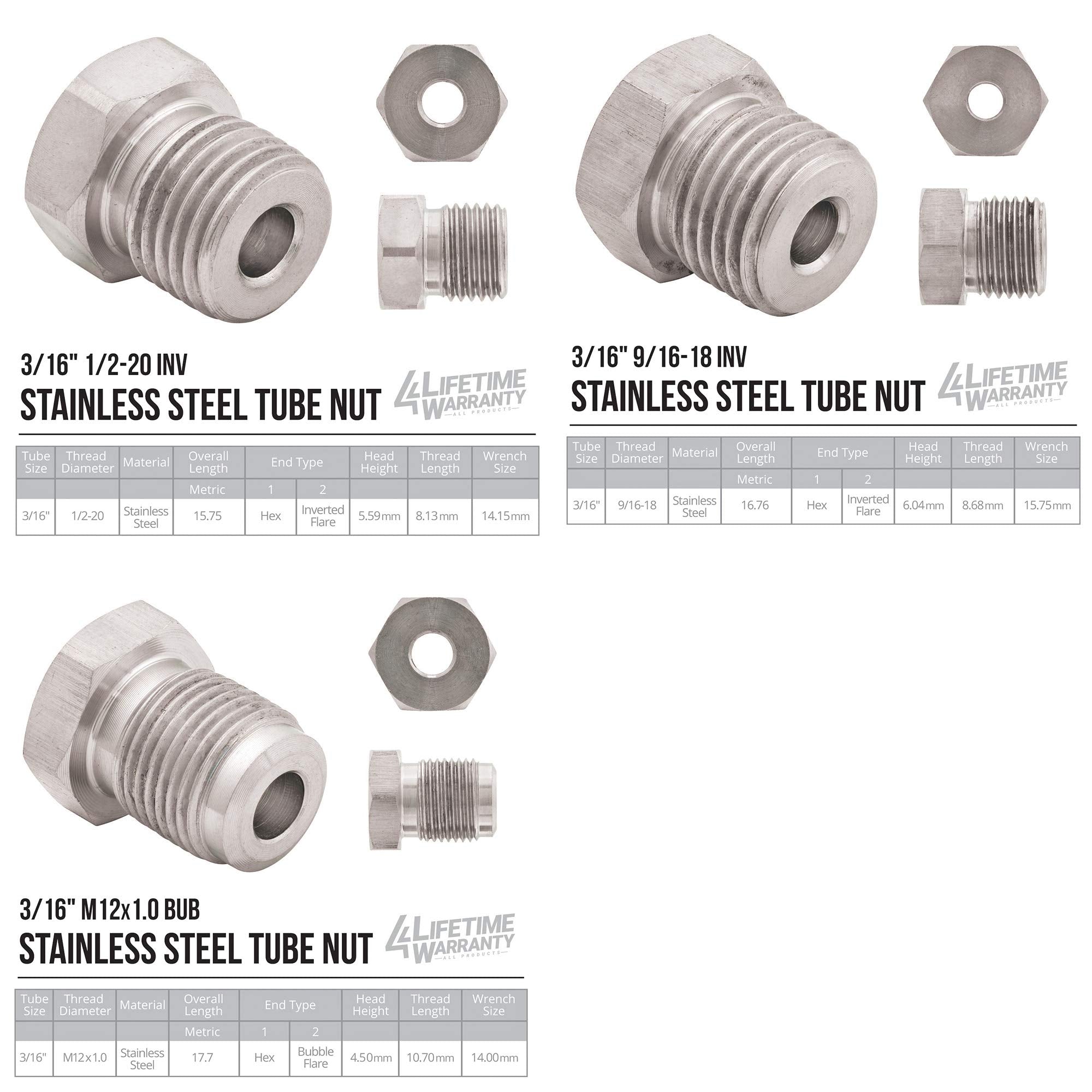 4Lifetimelines 25 Ft 3/16 316L Marine Grade Stainless Steel Brake Line Replacement Tubing Coil And Fitting Kit, 16 Fittings Included, Inverted Flare, Sae Thread, 0.028 Inch Wall Thickness