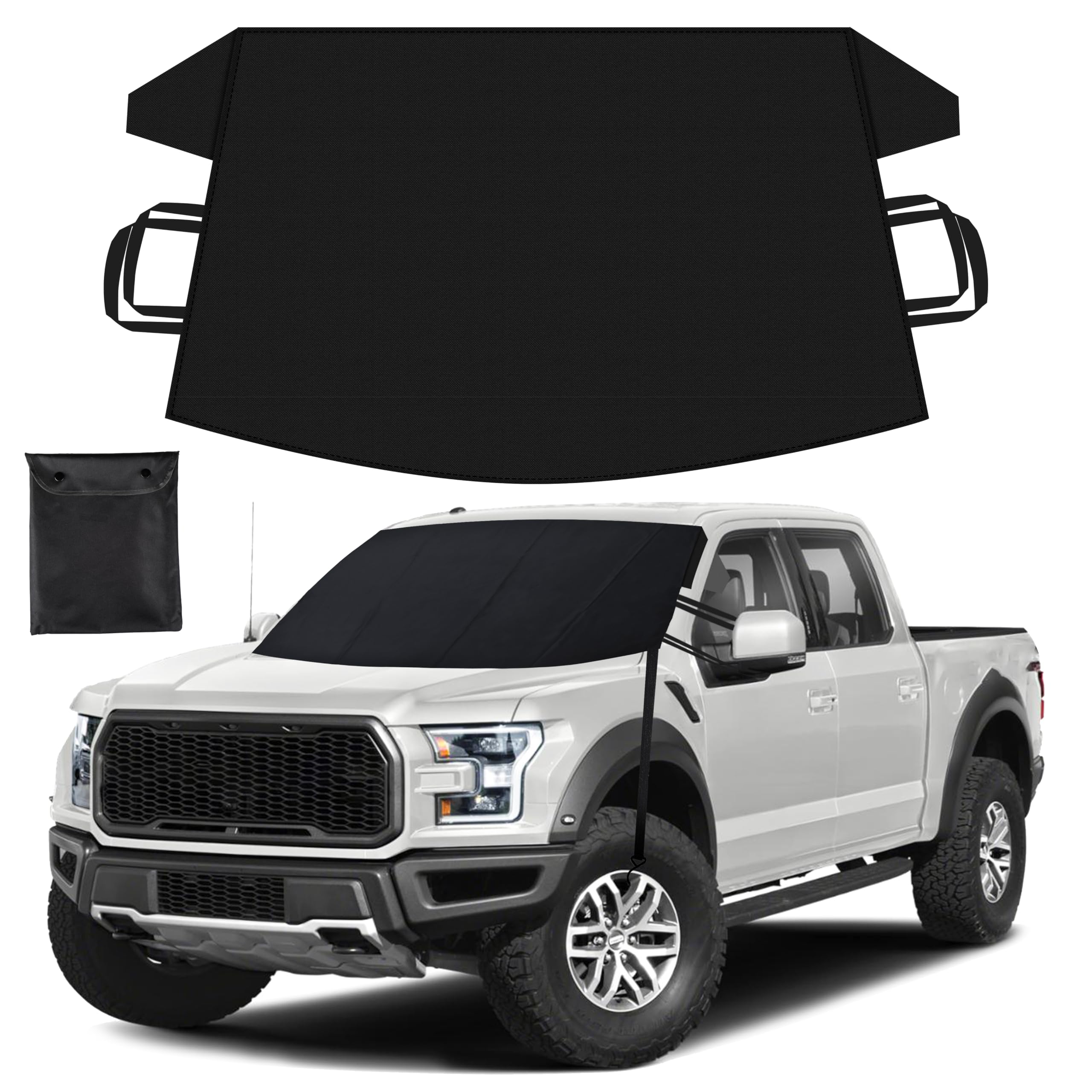 EcoNour Windshield Snow Cover with S-Hooks | Heavy-Duty 600D Oxford Fabric | Waterproof Winter Car Windshield Cover for Pickup T