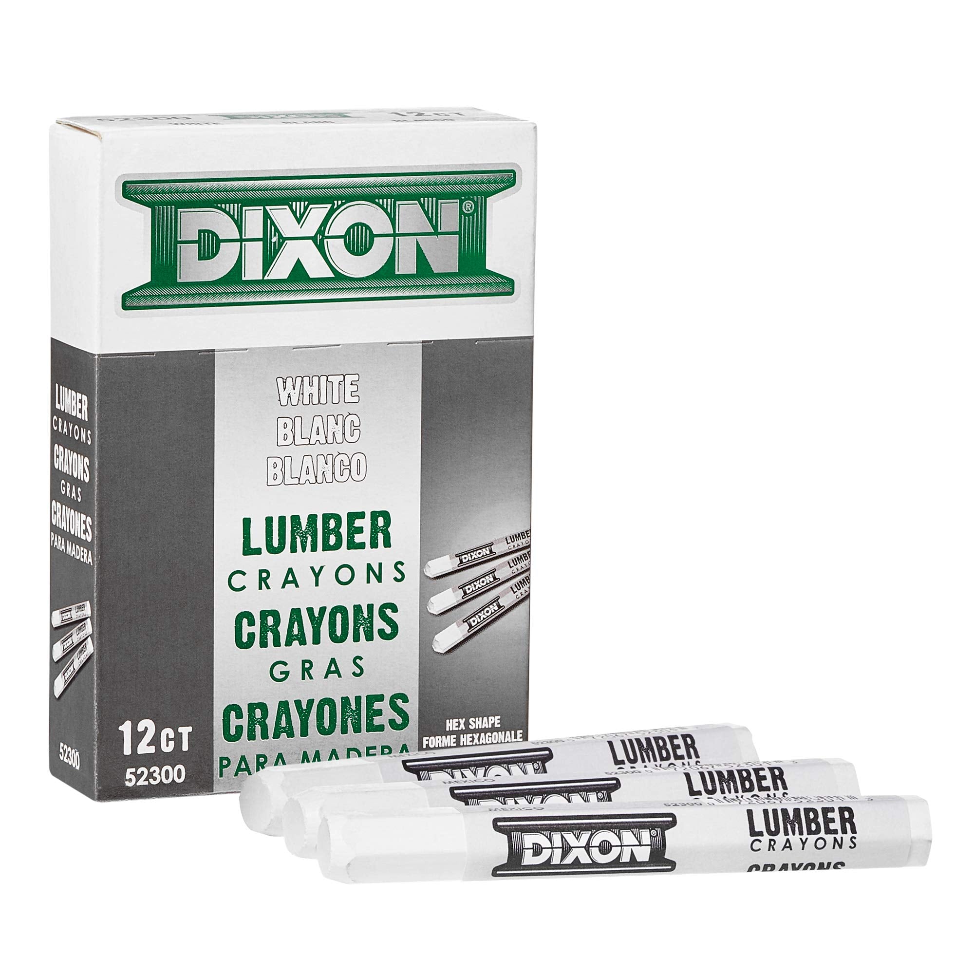 Dixon - 464-52300 Industrial Lumber Marking Crayons, 4.5'' X 1/2'' Hex, White, 12 Count (Pack Of 1) (52300)