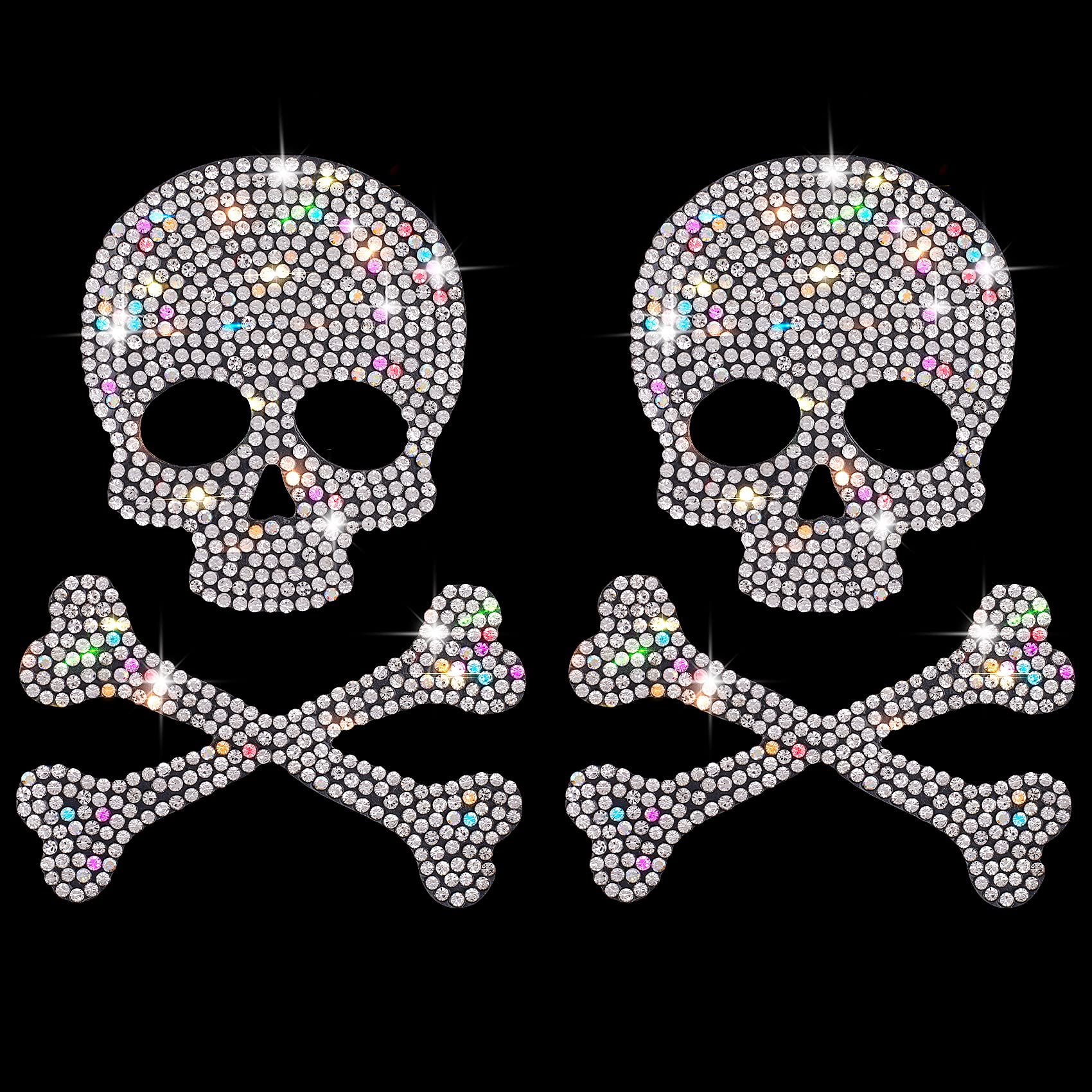 Oiiki 2Pcs Skull And Bone Bling Car Decals, Skull Decal Rhinestone Stickers, Crystal Car Decor, Diamond Car Stickers And Decals,