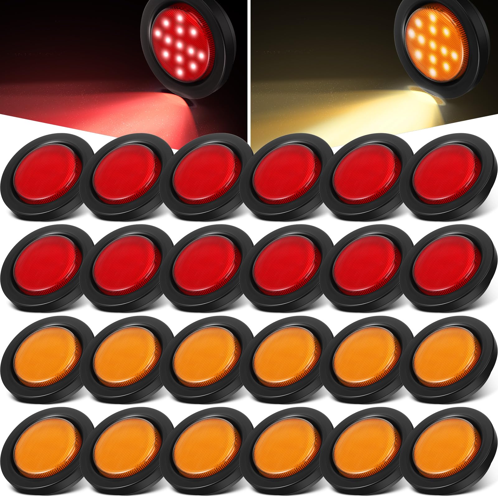 Retisee 24 Pcs 2.5'' Round Clearance Lights 13 Led Front Rear Side Marker Indicators Lights Waterproof 12V Sealed Flush Mount Ma