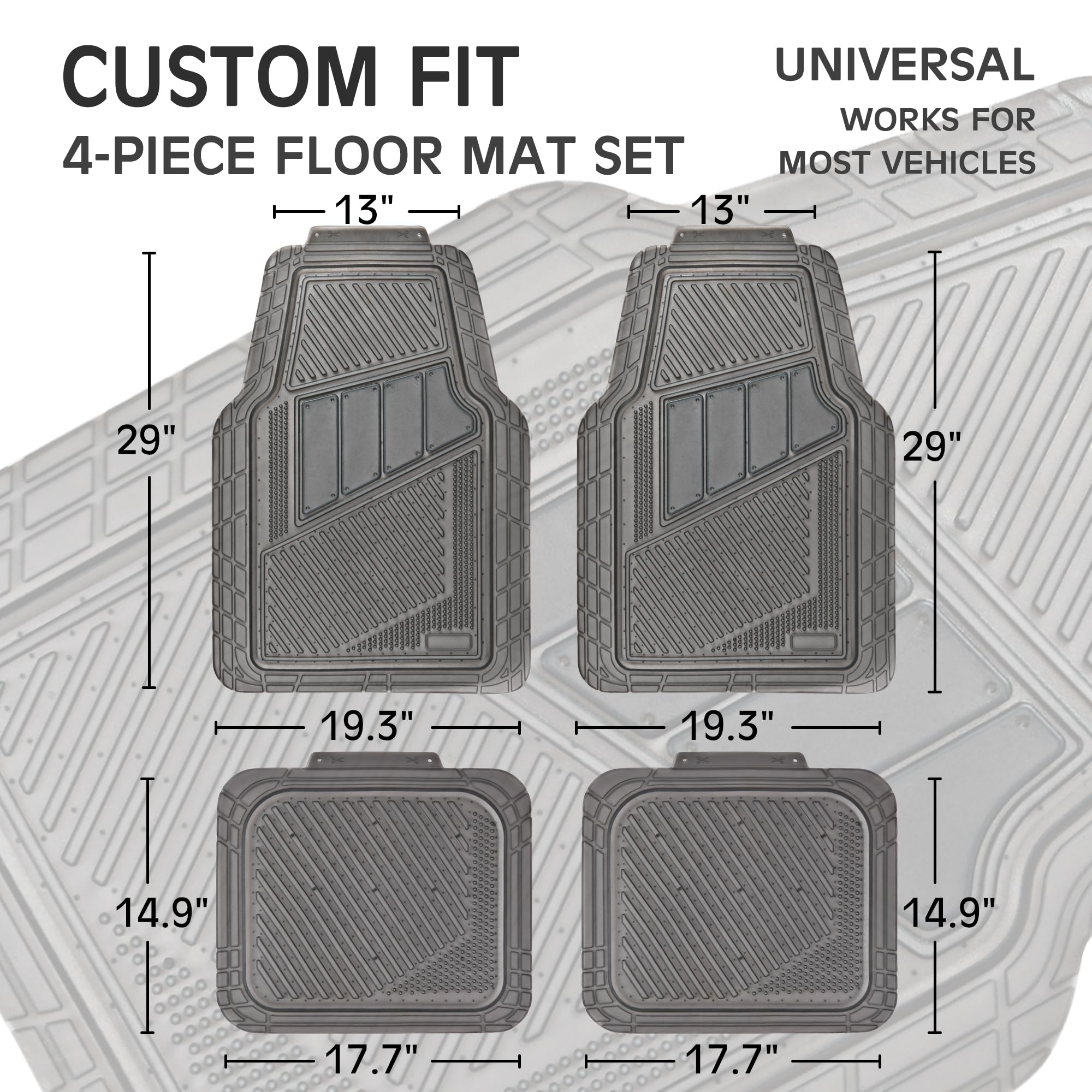 CAR PASS Heavy Duty Rubber Floor Mats Translucence Charcoal 4-Piece Car Mats Set - Universal Waterproof mats for SUV,Truck,Sedan