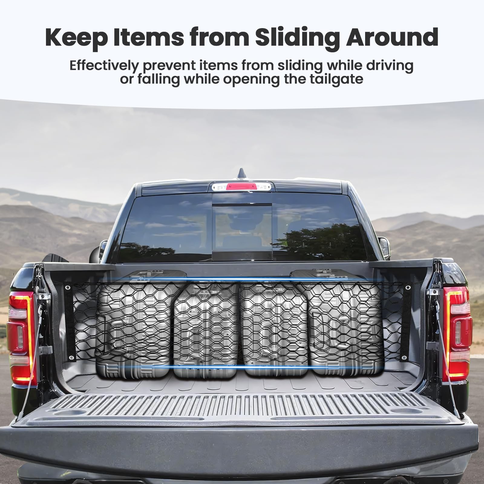 Canvcle Truck Bed Cargo Net for 2019-2025 Dodge Ram 1500 Accessories Envelope Style Mesh Trunk Net Organizer and Storage Stretch