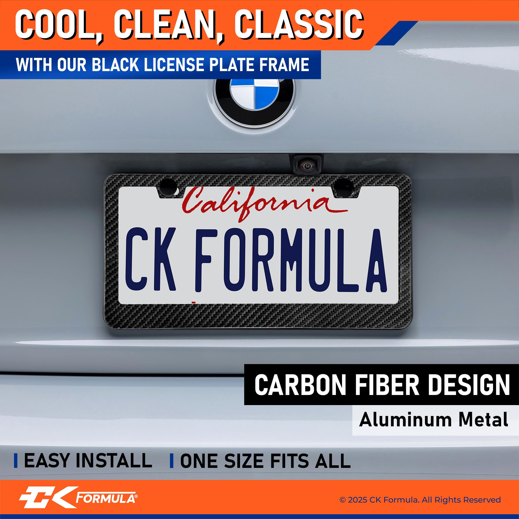 CK Formula Black Carbon Fiber License Plate Frames, Printed Carbon Fiber, Automotive Exterior Accessories, Aluminum Metal Black