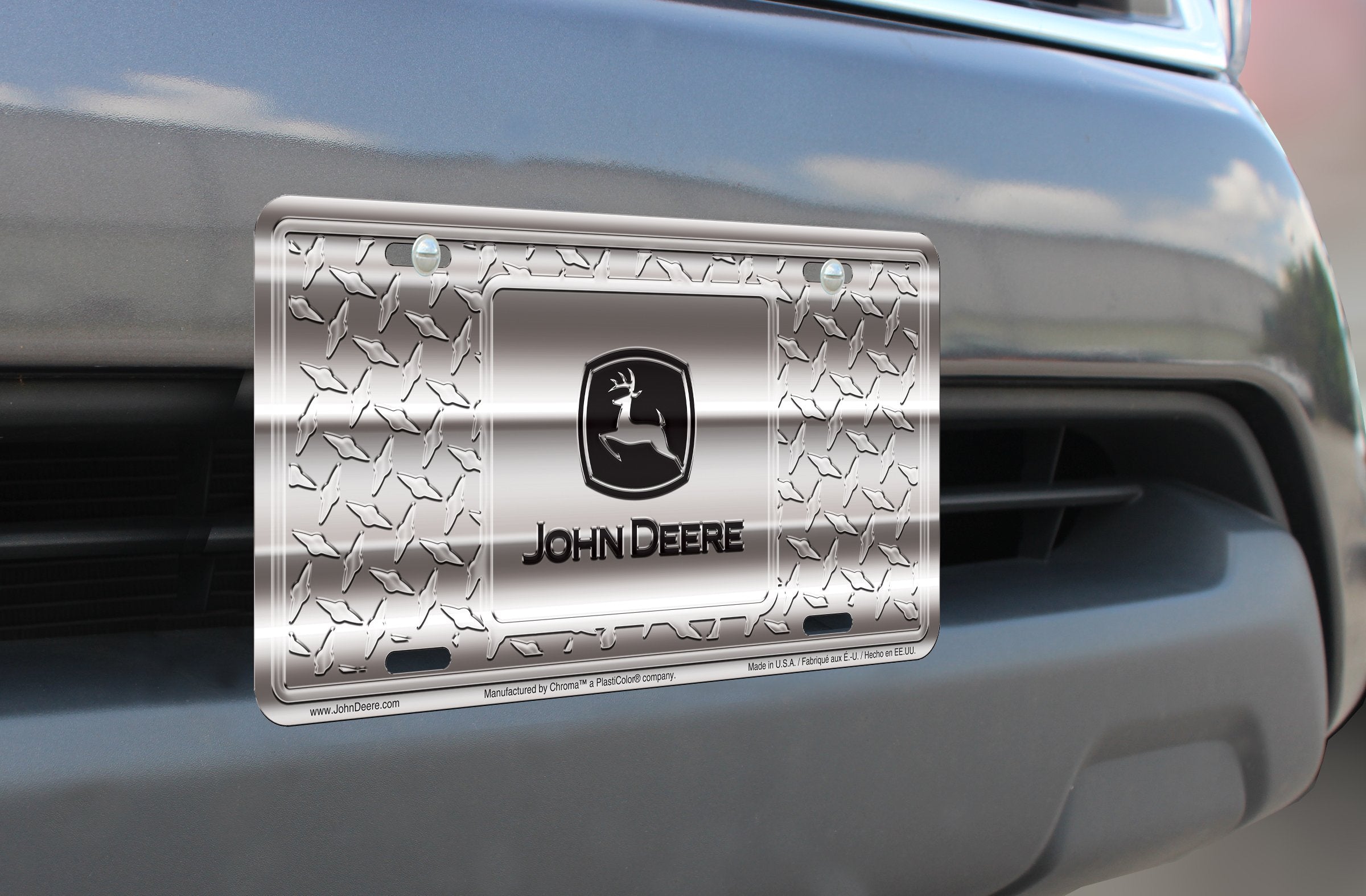 Chroma 55011 John Deere Treadplate Stamped Metal Tag, Silver