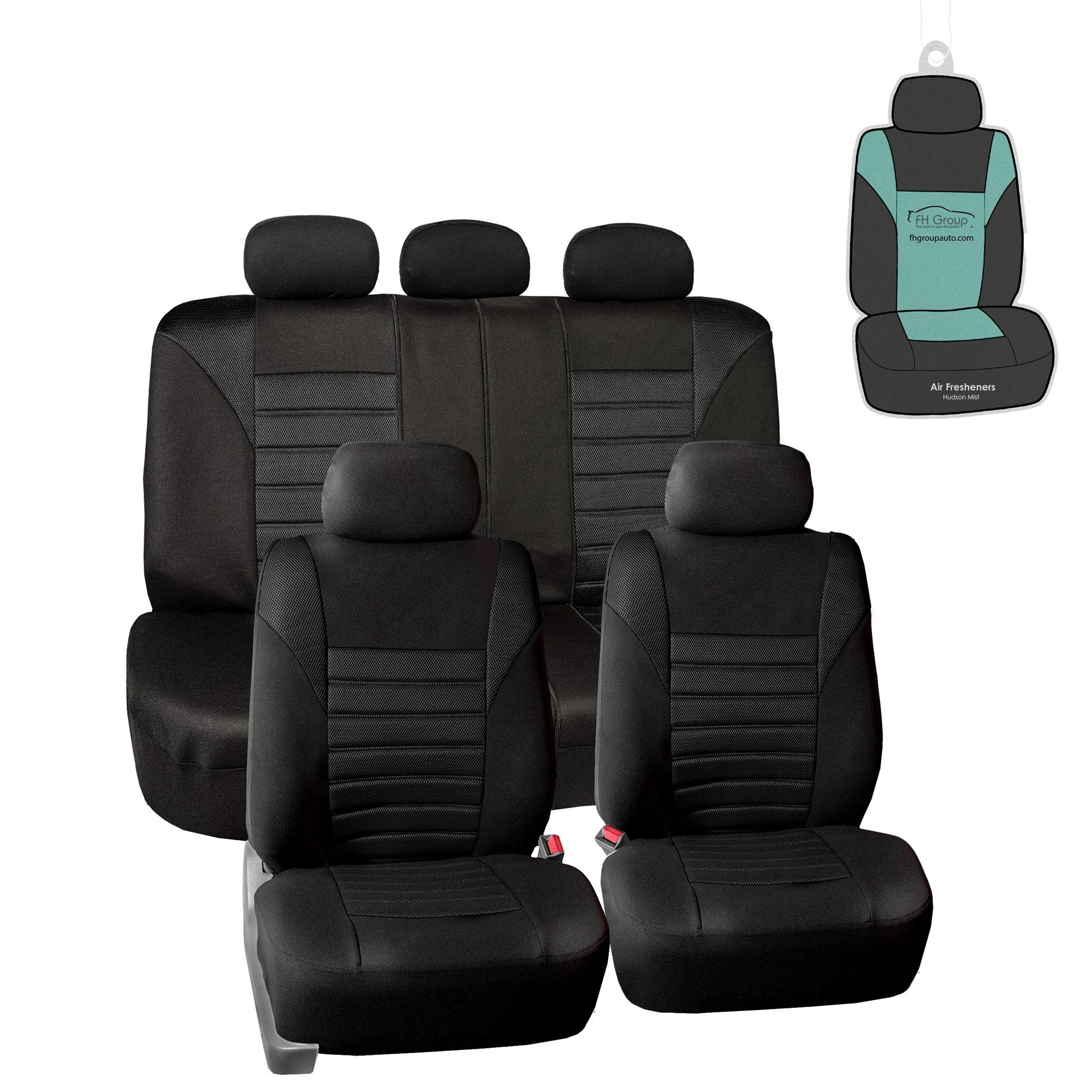 Fh Group Automotive Car Seat Covers Full Set Premium 3D Air Mesh Black Seat Covers, Airbag Compatible And Split Bench Cover Univ