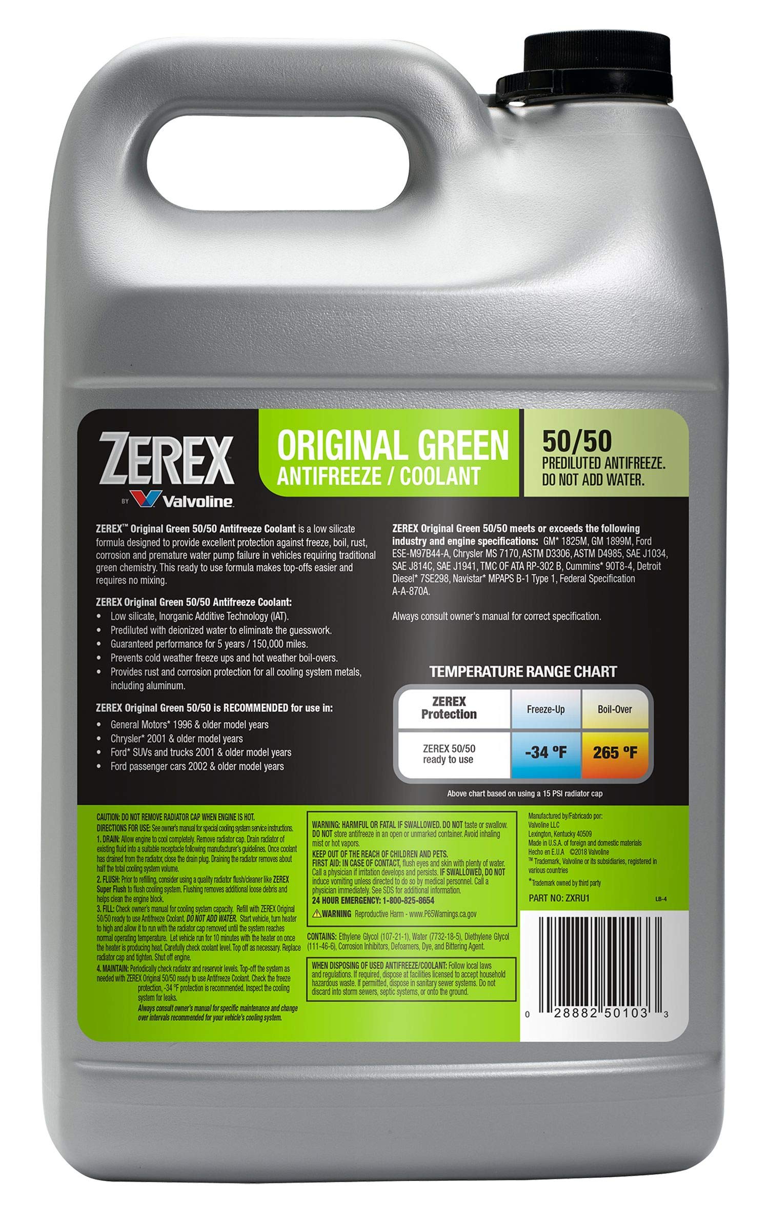 Zerex Original Green Low Silicate 50/50 Prediluted Ready-To-Use Antifreeze/Coolant 1 Ga, Case Of 6