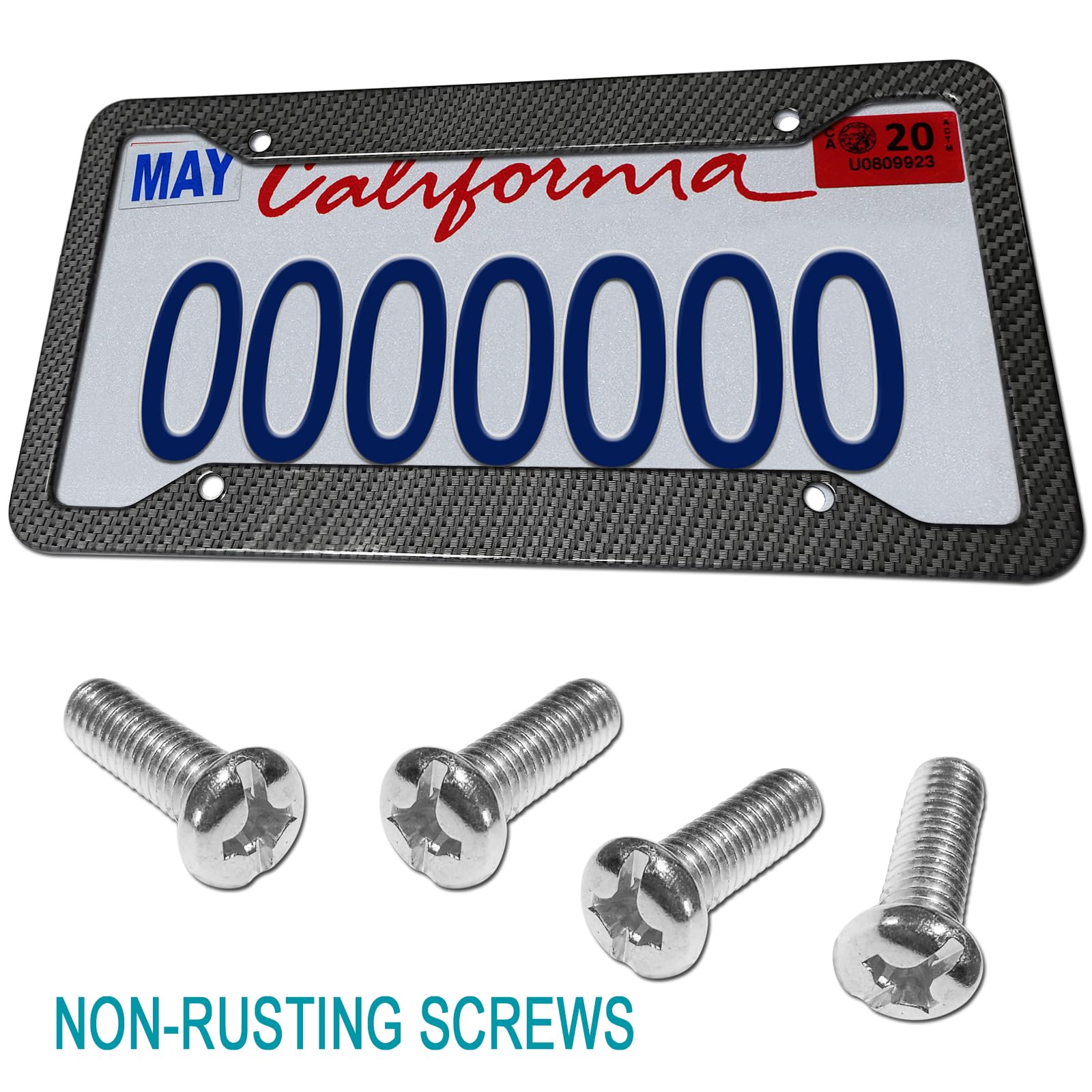 Aootf Carbon Fiber License Plate Frames-Metal Aluminum Plate Frames Front & Rear 2Pcs 4 Holes Black Car Tag Covers Holders With Stainless Steel Screw Caps