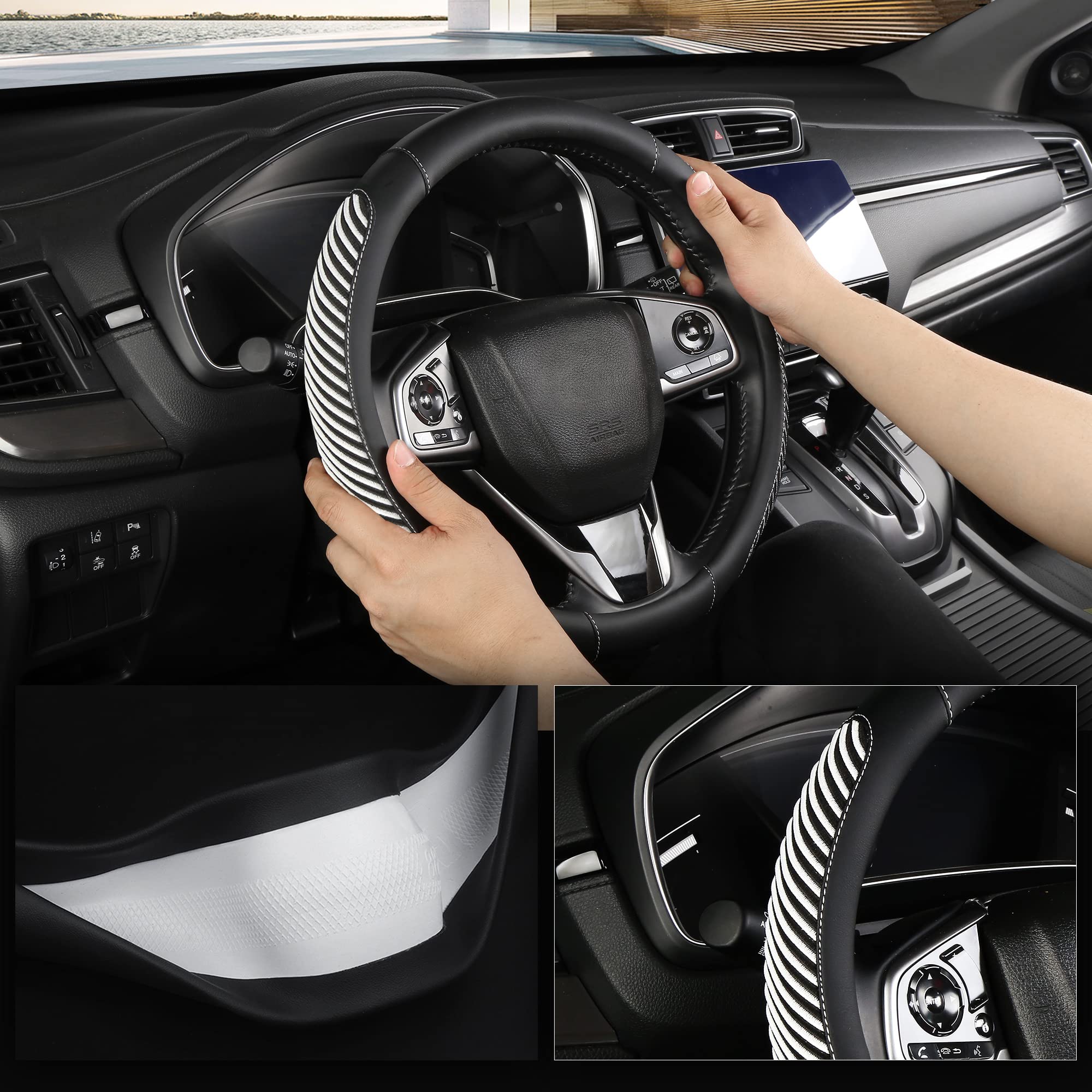 Bokin Auto Car Steering Wheel Cover For Men And Women, Universal 14.5-15 Inches,Microfiber Leather, Breathable Ice Silk, Anti-Sl