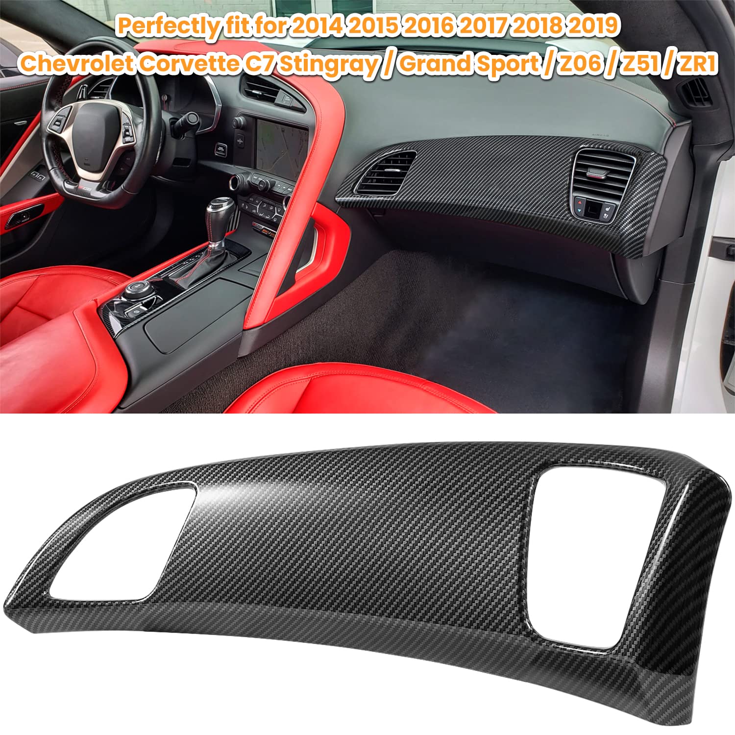 Carbon Fiber Look Dashboard Panel Cover Trim For Chevrolet Corvette C7 Z06 Z51 Zr1 Stingray Grand Sport 2014 2015 2016 2017 2018