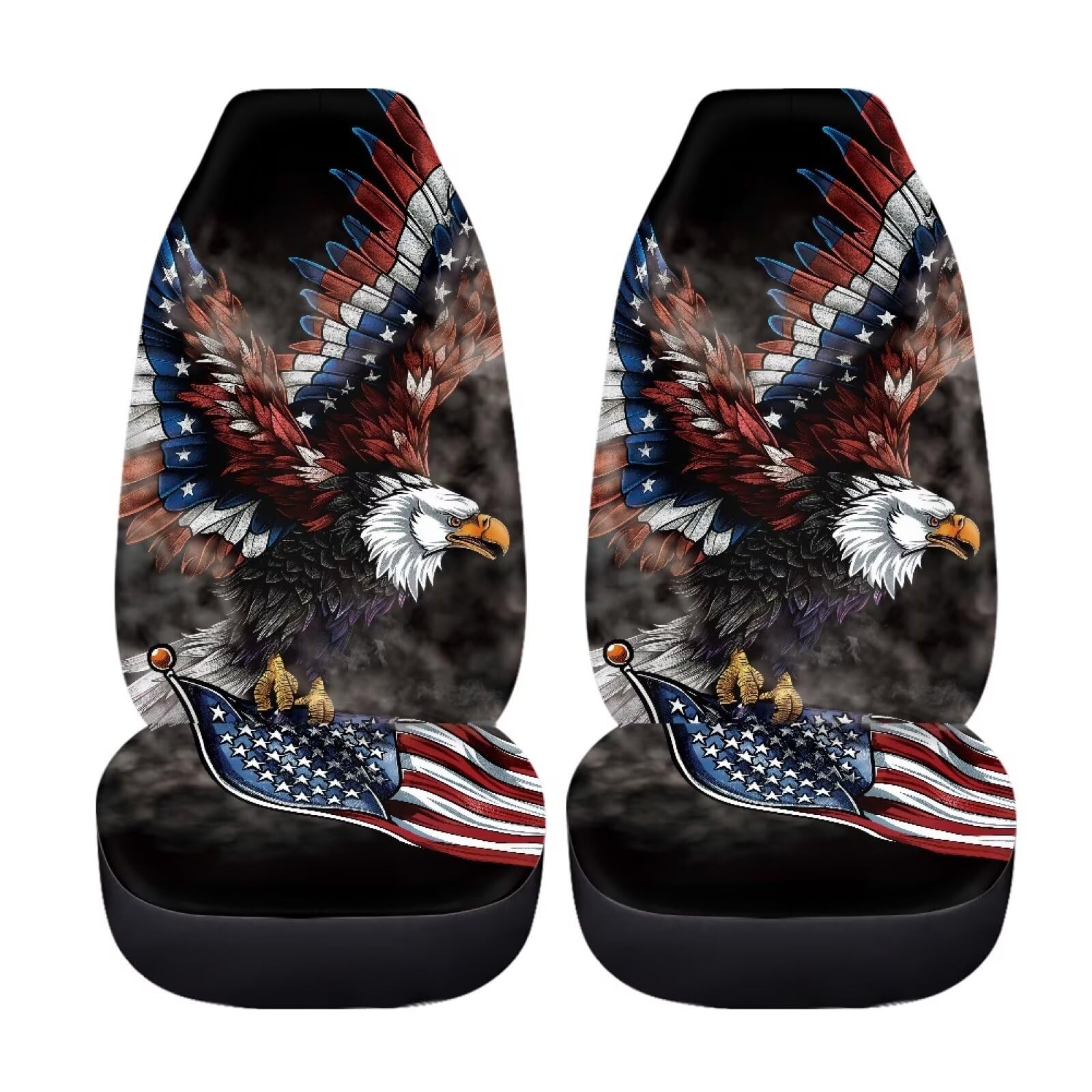 ELEQIN Car Front Seat Covers, Eagle America Flag Universal Seat Protector, Full Cover Fit Most Truck, SUV, Van Interior Decor