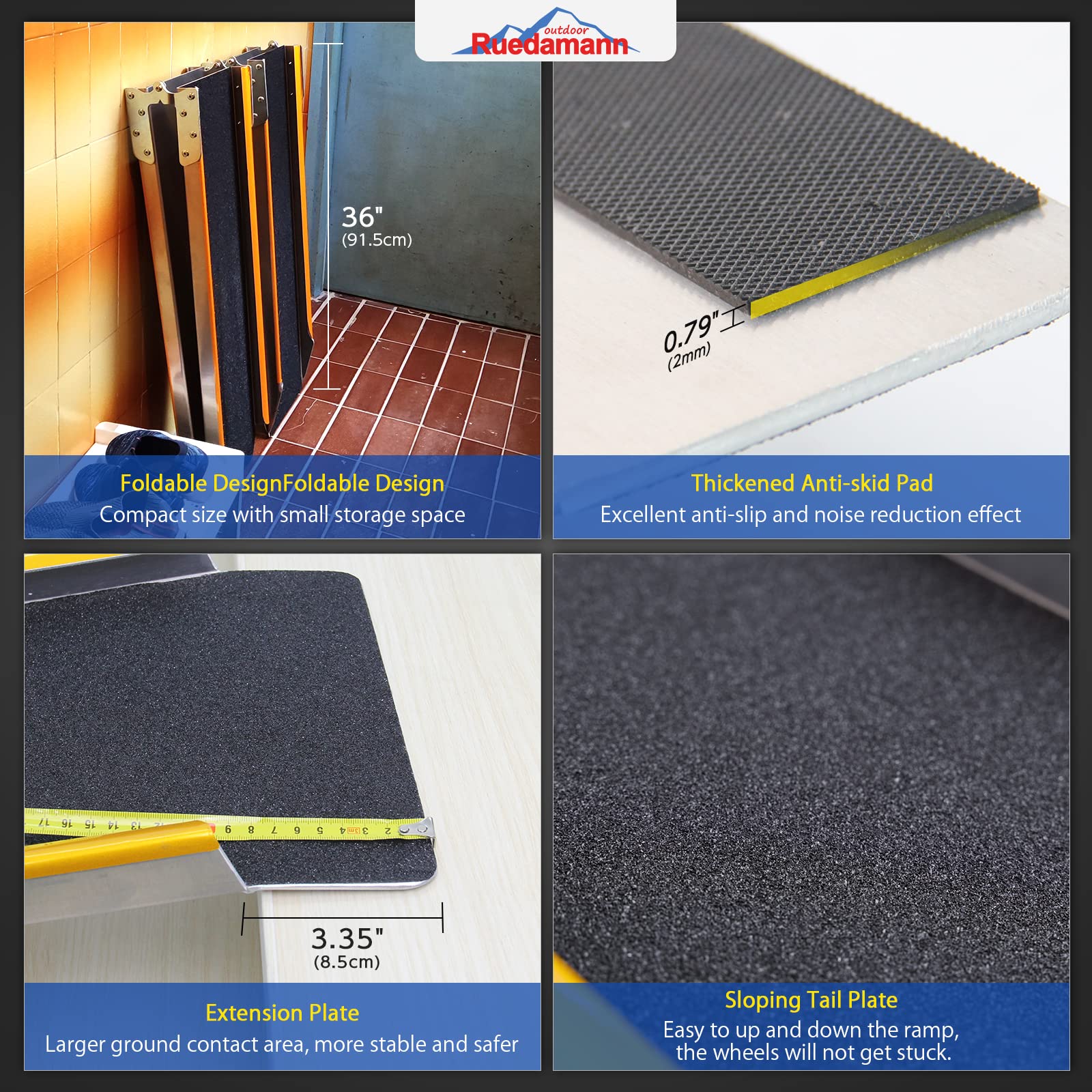 Ruedamann 1 PC 6'L    9.8'' W Folding Aluminum Loading Ramp, 600 lbs Capacity, Portable ATV UTV Ramp, Truck Ramp with Non-Slip S