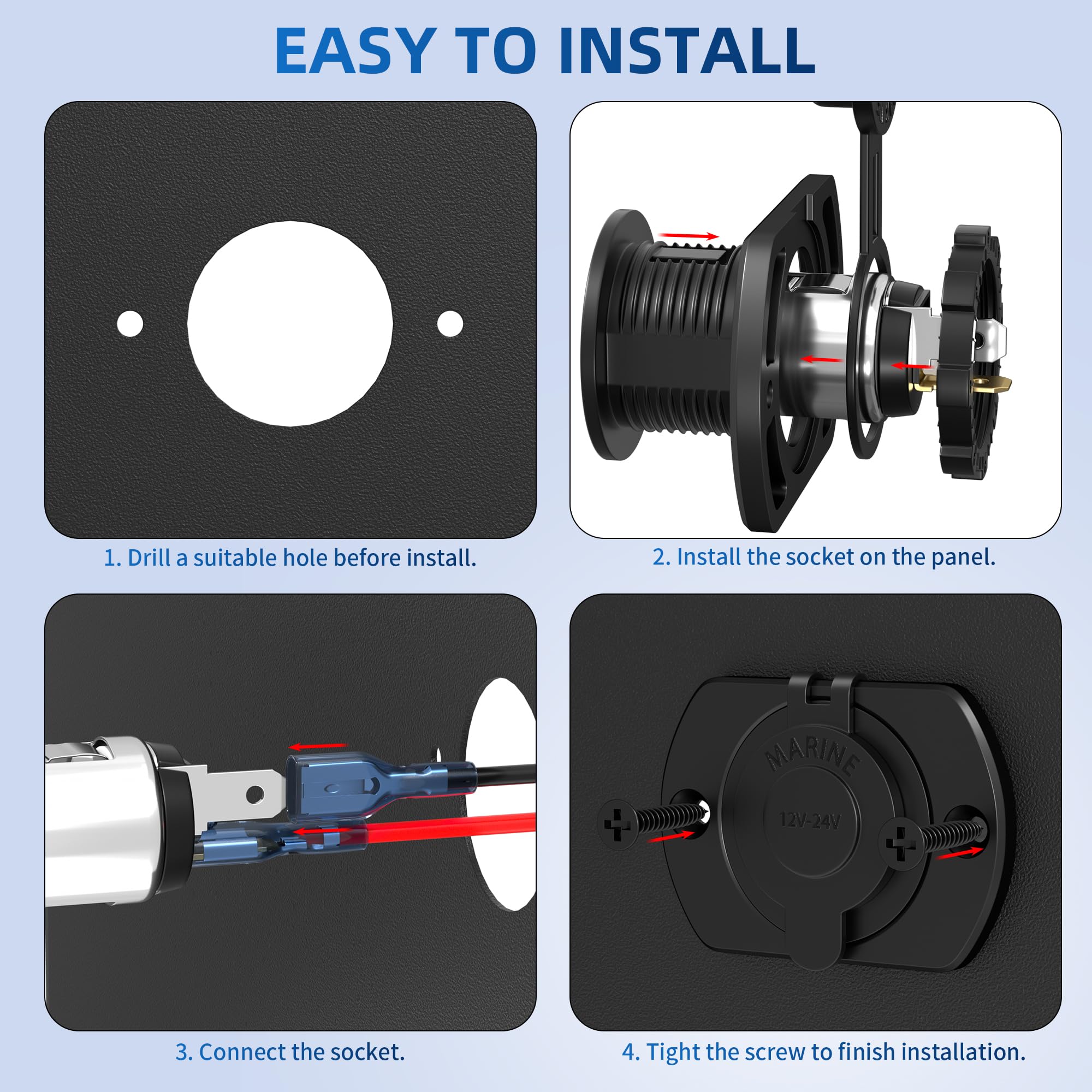 Daiertek 12V Cigarette Lighter Socket 12 Volt Power Outlet Replacement Plug Socket For Car, Automotive, Truck, Rv, Boat, Motorcy