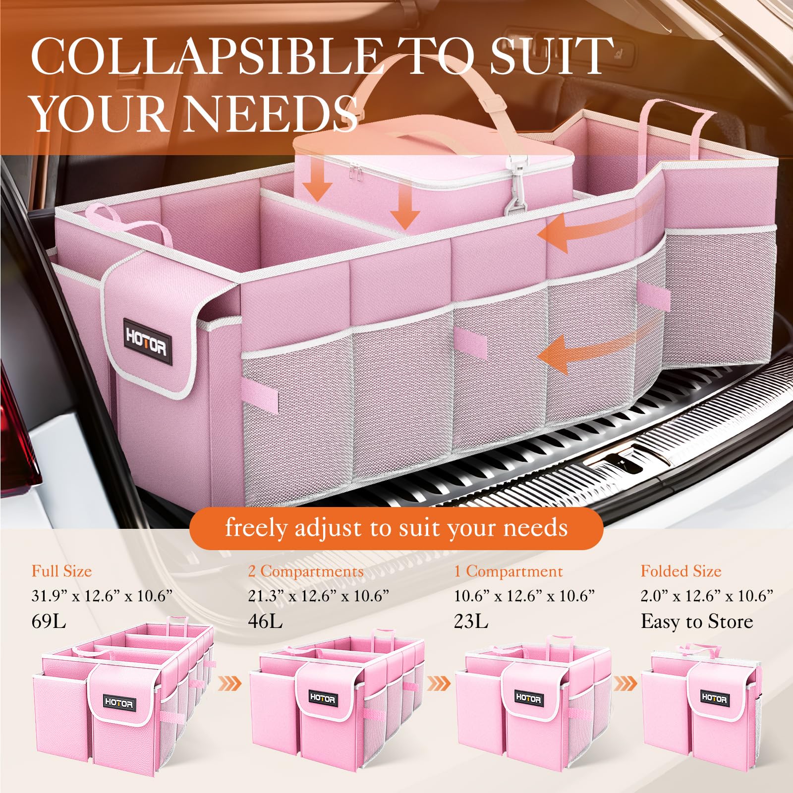 Hotor Trunk Organizer, Sturdy Foldable With Cooler For Car & Suv, 3 Compartments, Pink, 30.90     12.60     10.63