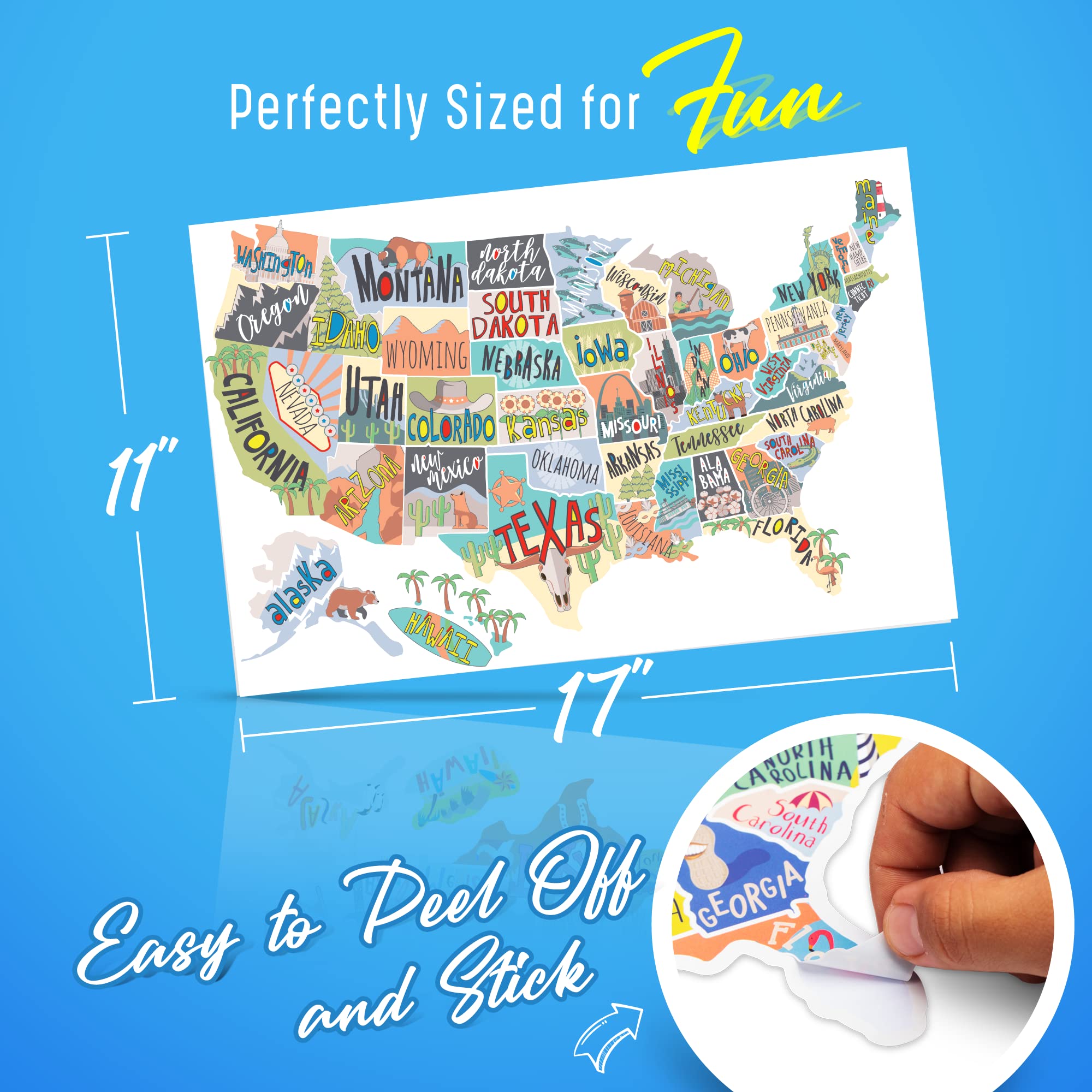Fairwinds Designs RV State Sticker Travel Map | 50 States Vinyl Decal Bumper Sticker for RVs & Campers | USA States Stickers