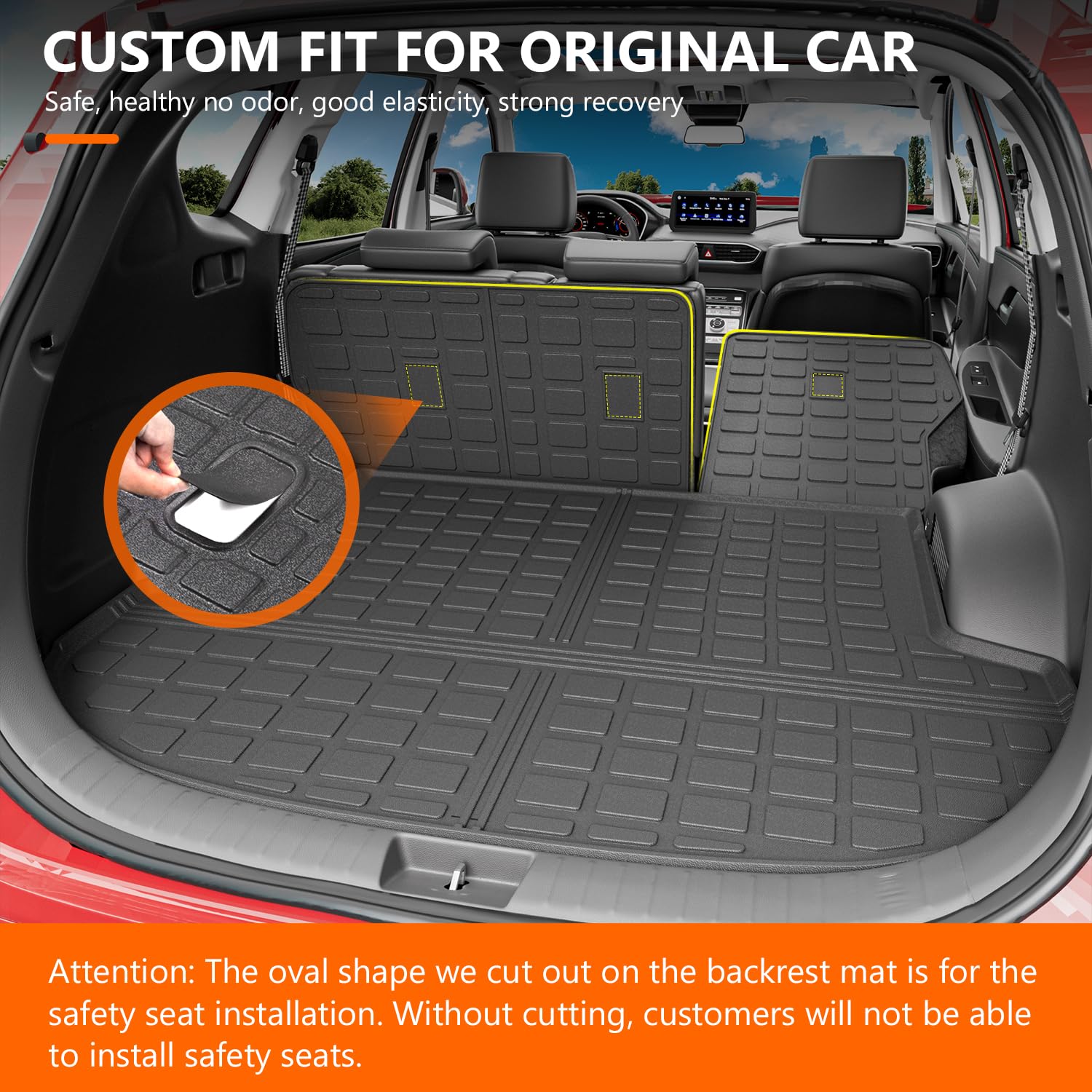 Powoq Cargo Liner Compatible With 2021 2022 2023 Santa Fe Trunk Mat Cargo Mat All Weather Tpe Backrest Liner Replacement For 2021 2022 2023 Santa Fe Accessories (Compatible With 21-23 Santa Fe)