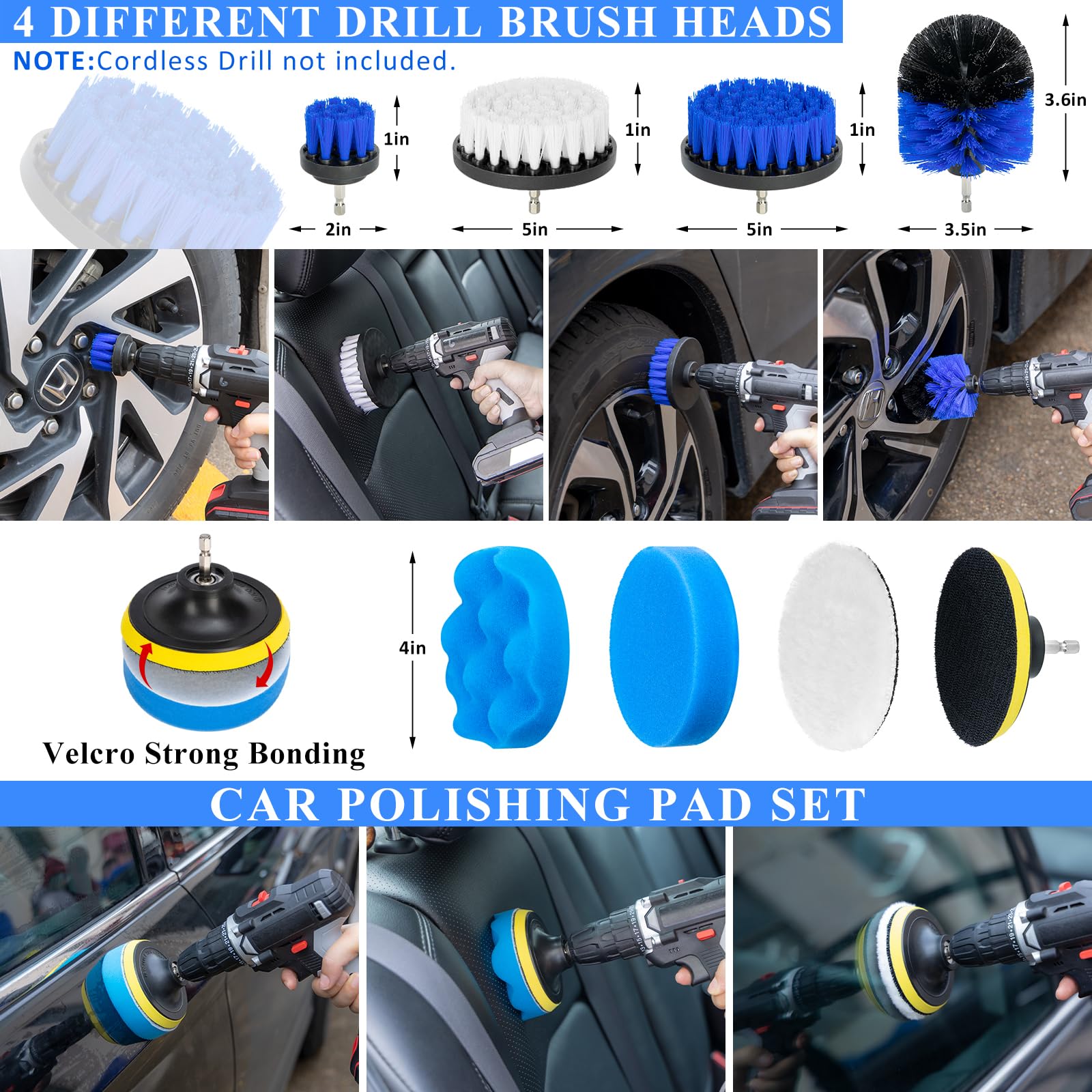 Autodeco 38Pcs Car Wash Detailing Kit Cleaning Kits With Foam Gun Sprayer Collapsible Bucket Drill Brush Large Wash Mitt Towels
