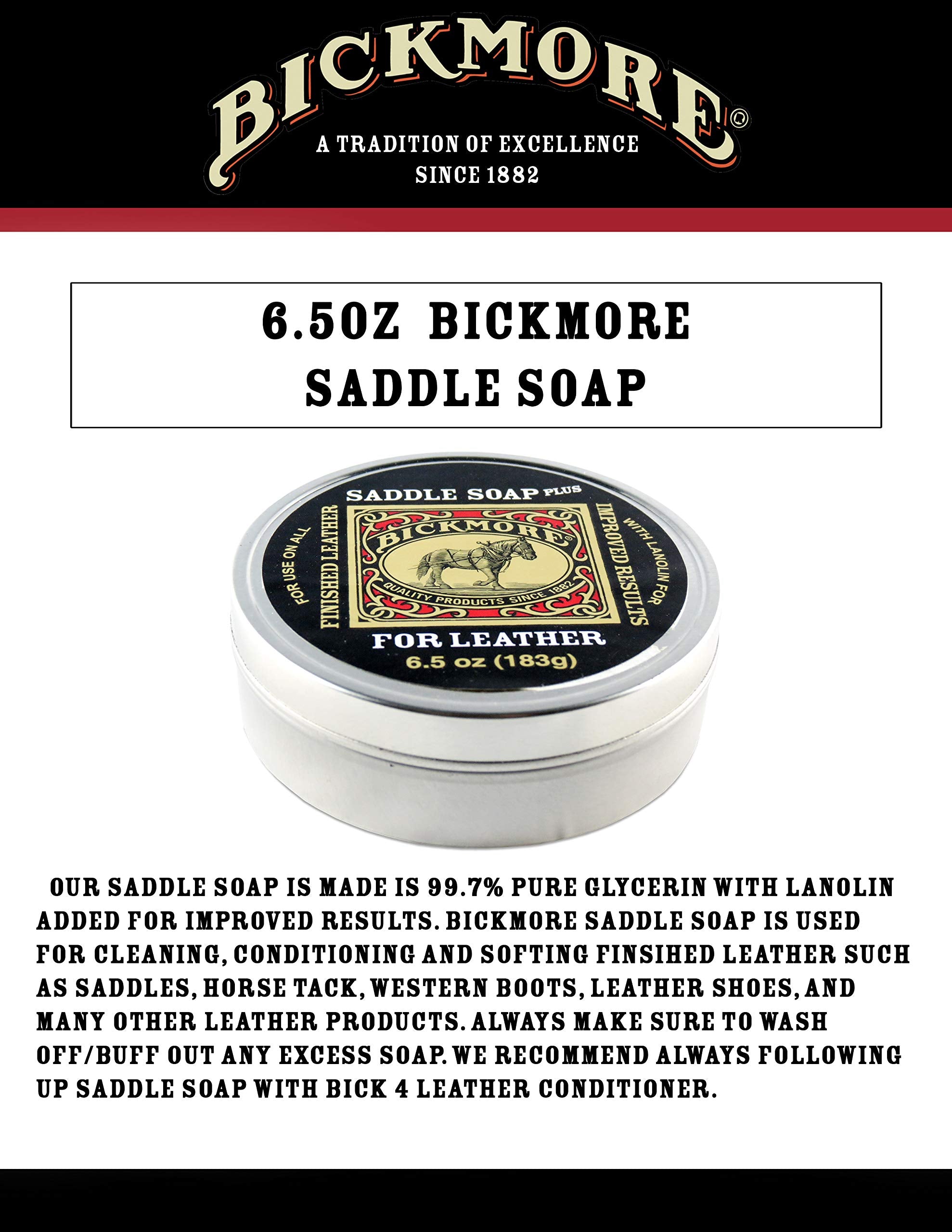 Bickmore Saddle Soap Plus - 6.5Oz - Leather Cleaner & Conditioner With Lanolin - Restorer, Moisturizer, And Protector