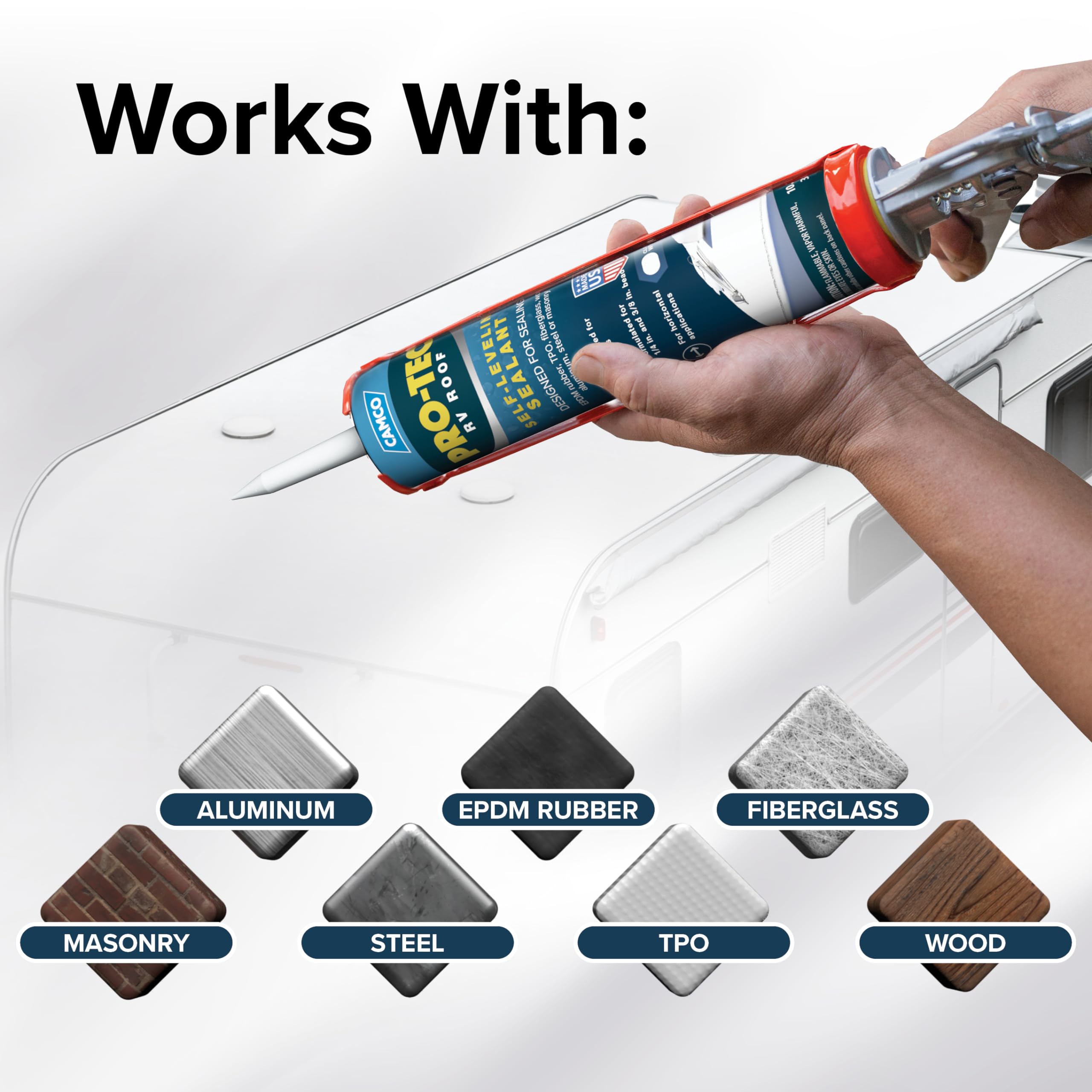 Camco Pro Tec Rv Roof 10.1 Fluid Ounce Self Leveling Edpm Sealant For Roof Edges, Vent Pipes, And Air Vents Of Rvs, Trailers, And Campers