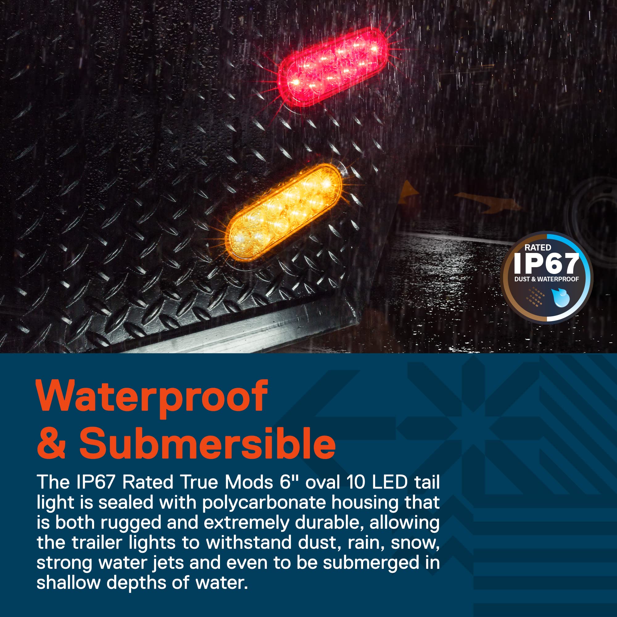 True Mods 4 Red + 2 White 6'' Oval Led Trailer Tail Light Kit [Dot Fmvss 108] [Grommets & Plugs] [Ip67 Waterproof] [Stop Brake T