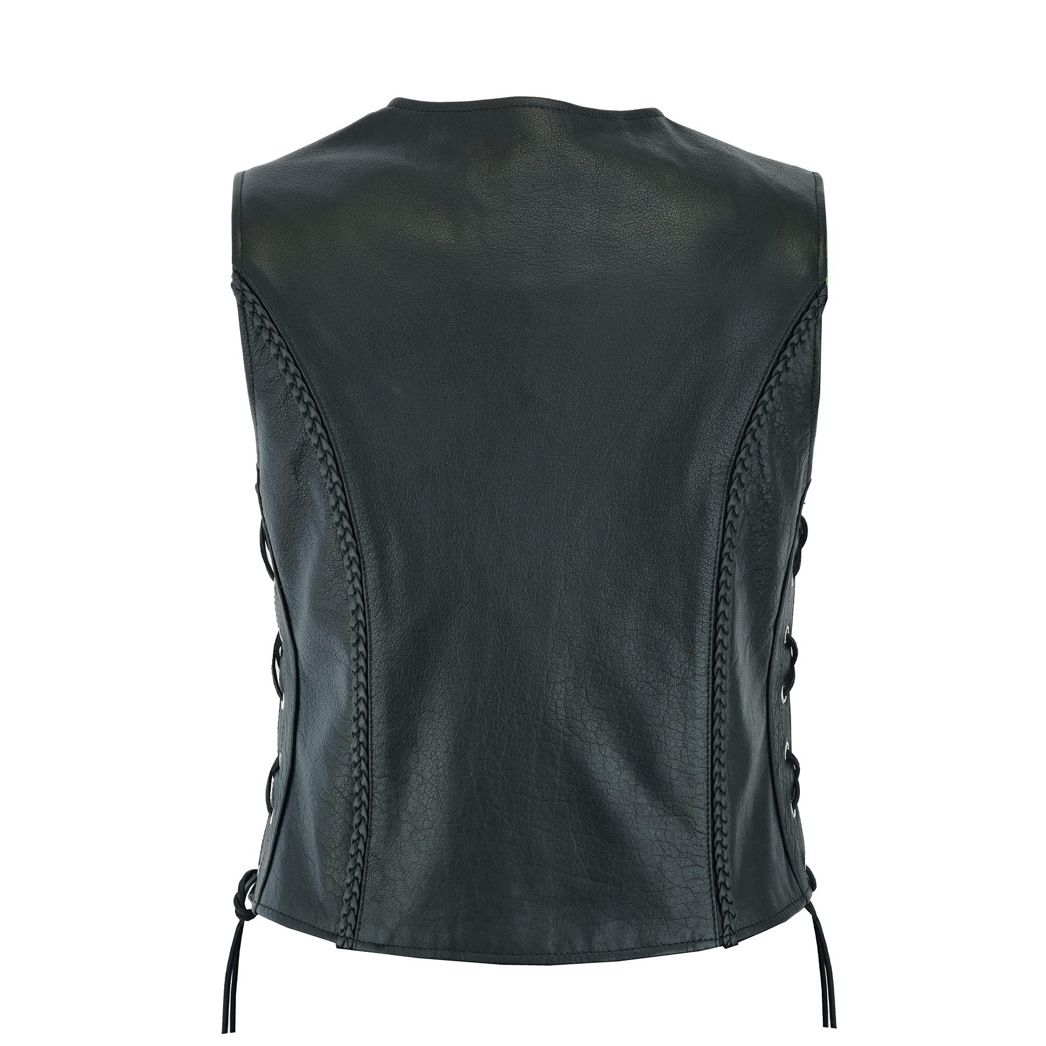 Leatherick Women Top Grain Genuine Buffalo Black Ladies Leather Vests For Motorcycle Bikers (As1, Alpha, Xx_L, Regular, Regular,